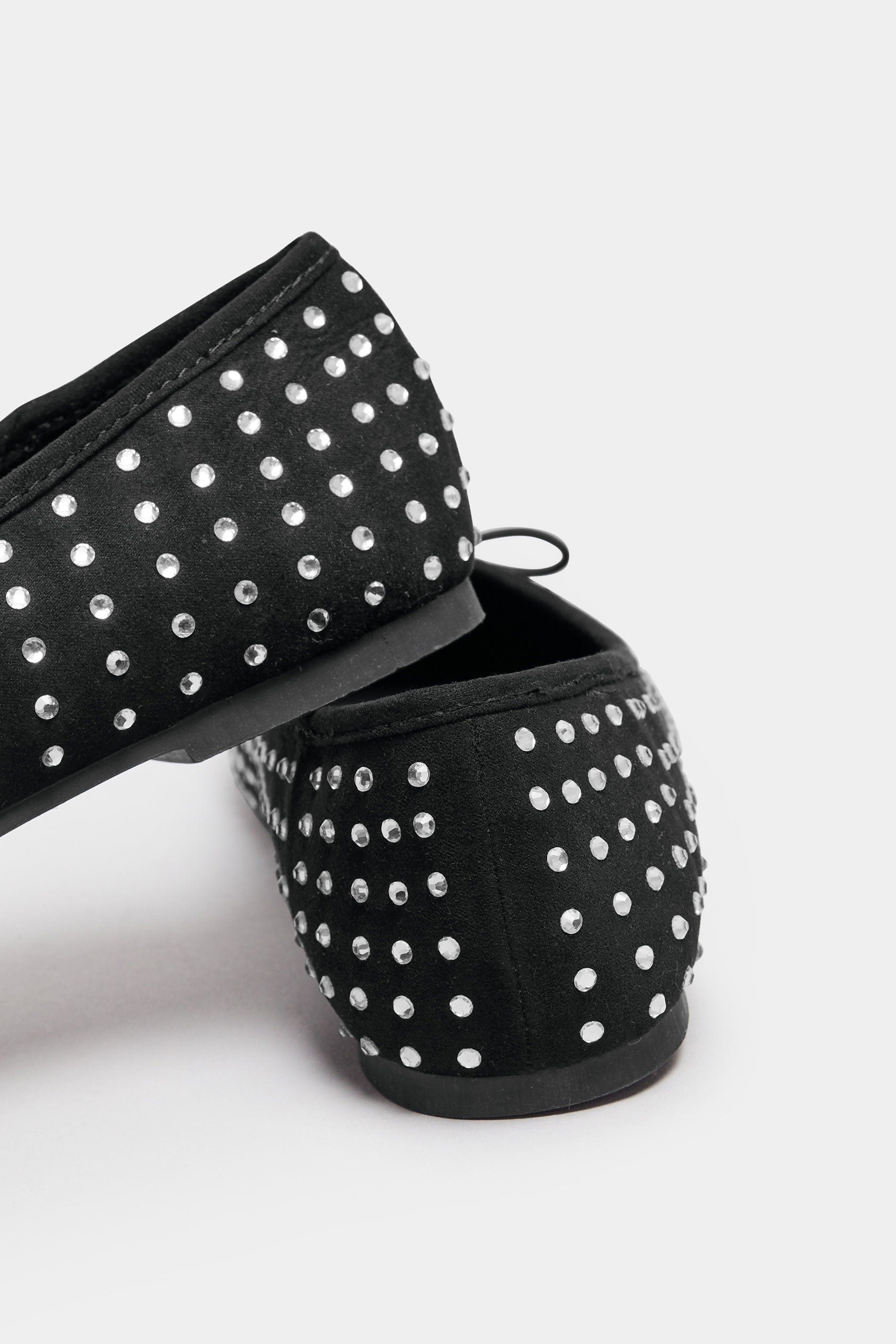  LTS Black Faux Suede Diamante Ballerina Pumps In Standard Fit