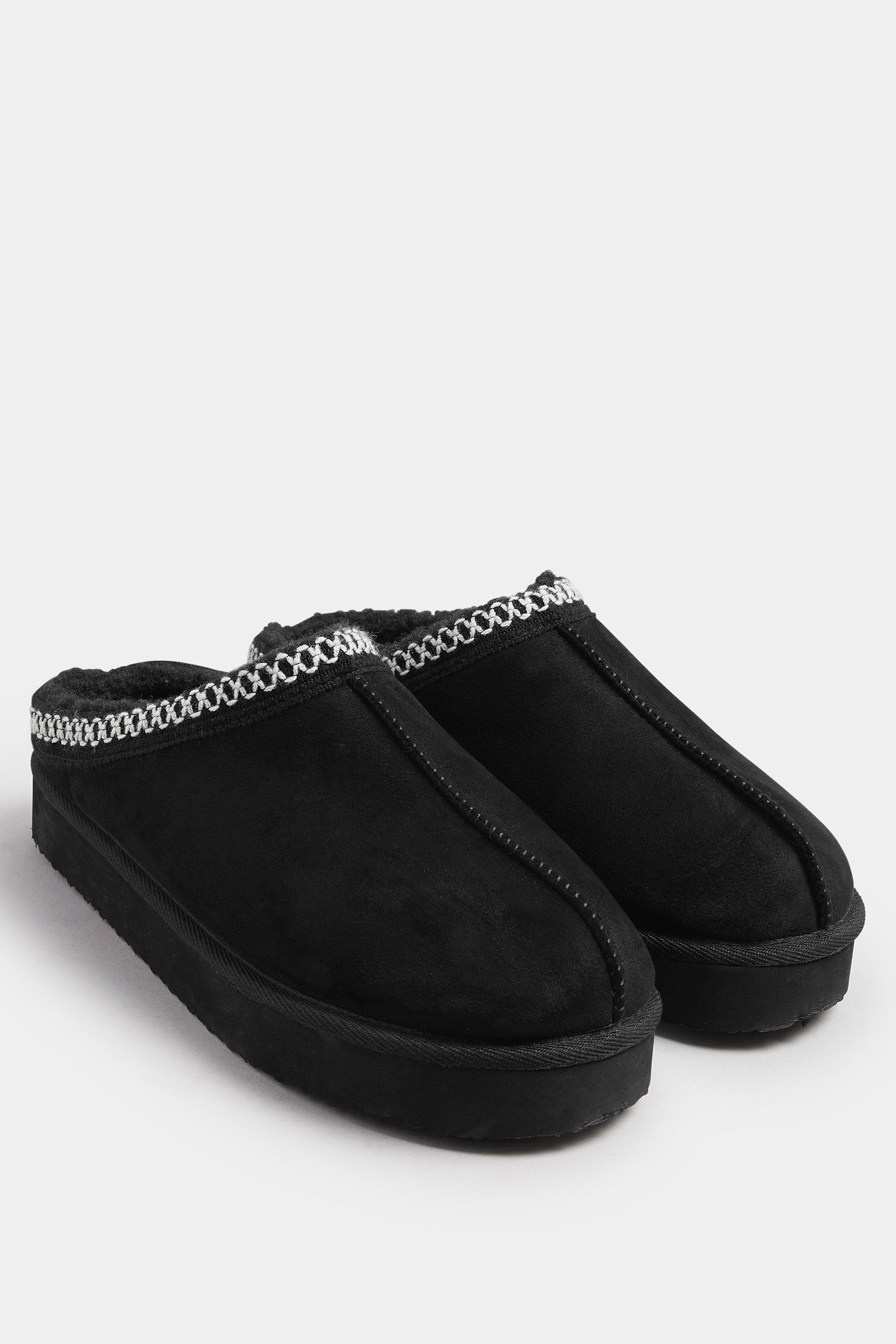 Mules Brodées En Faux Daim Noir, Coupe Extra Large EEE