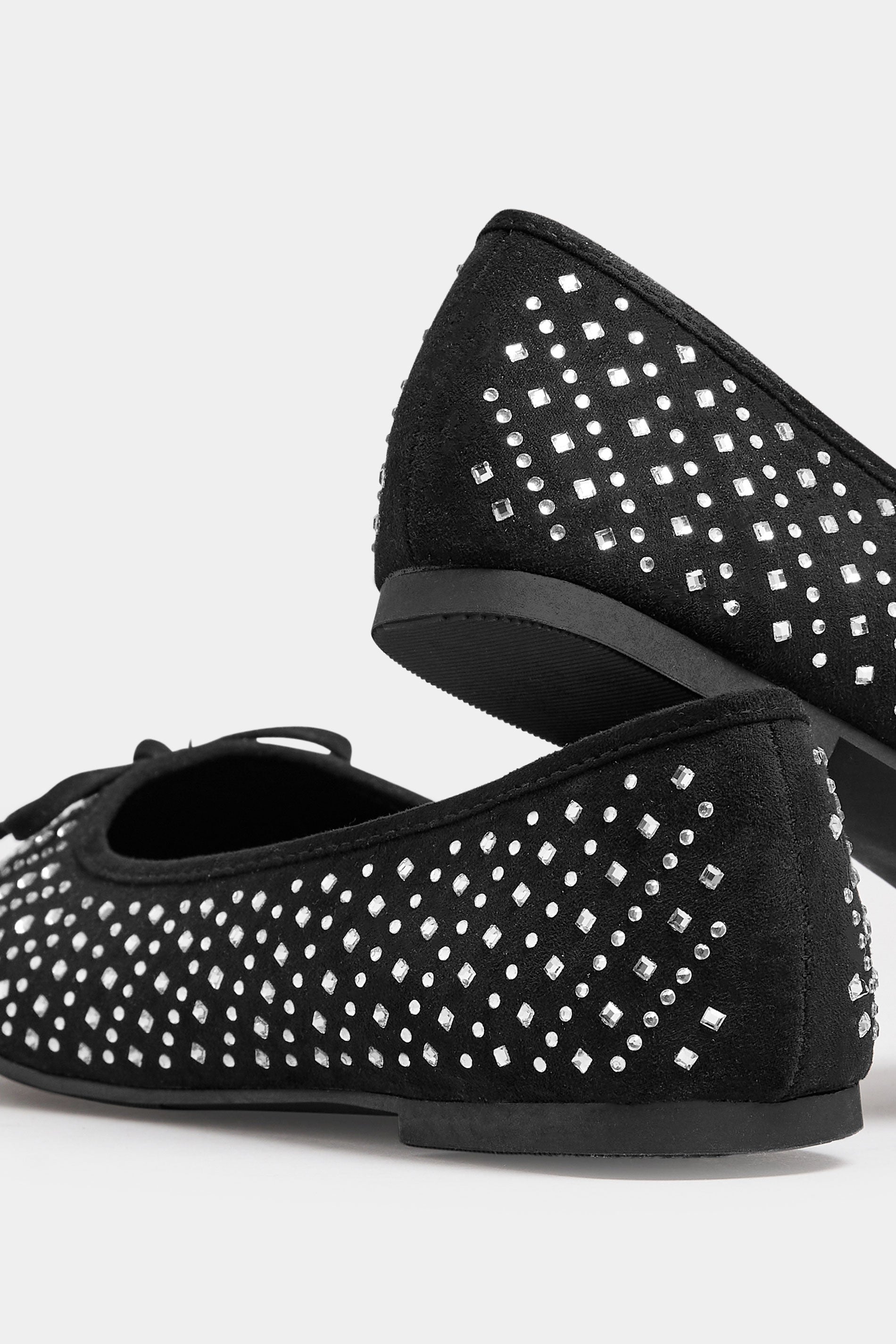  Ballerines Noires Paillettées à Strass Pieds Larges EEE