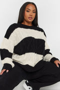  YOURS - Pull Noir & Crème En Maille Design Rayures