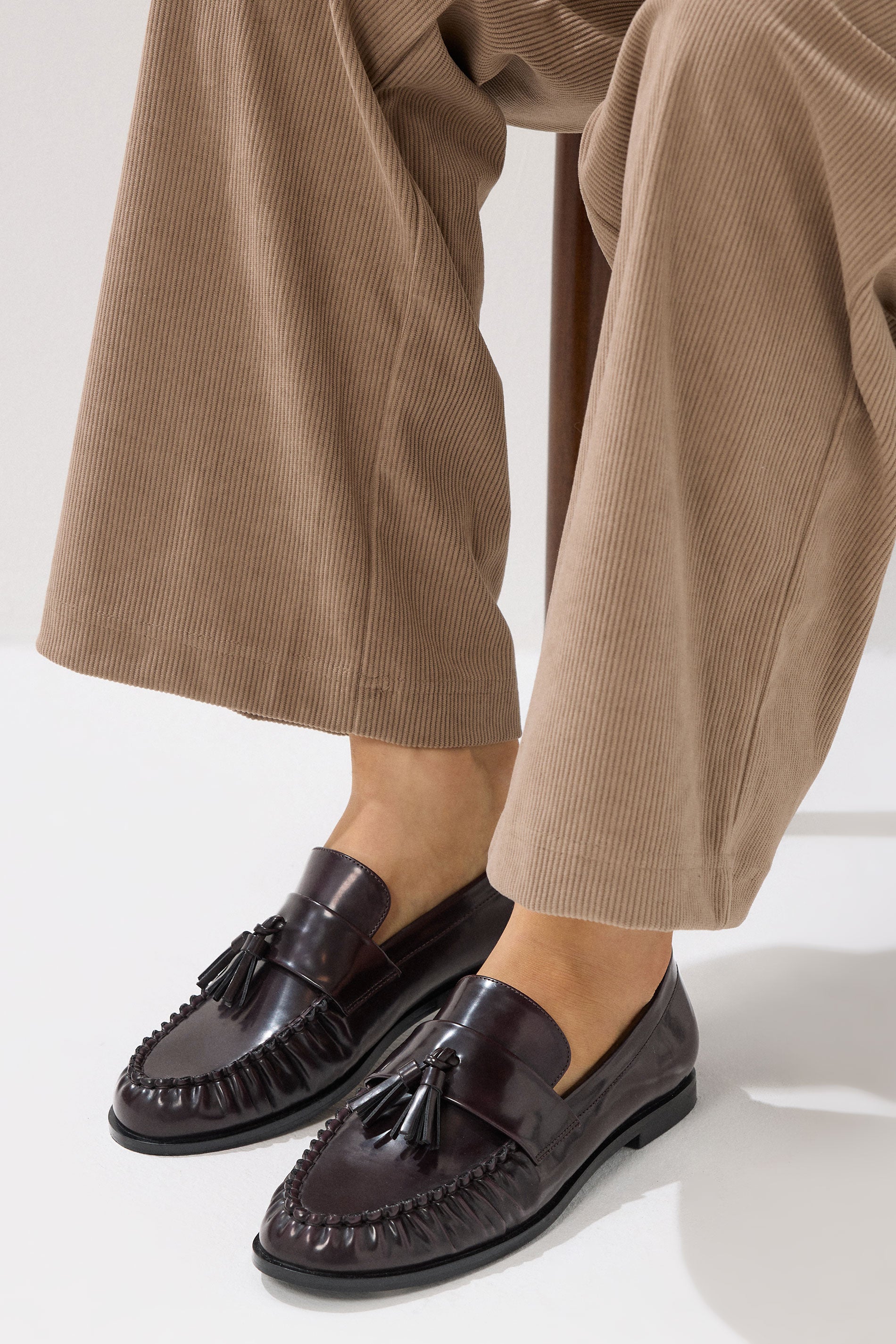  LTS Dark Red Patent Tassel Flat Loafers