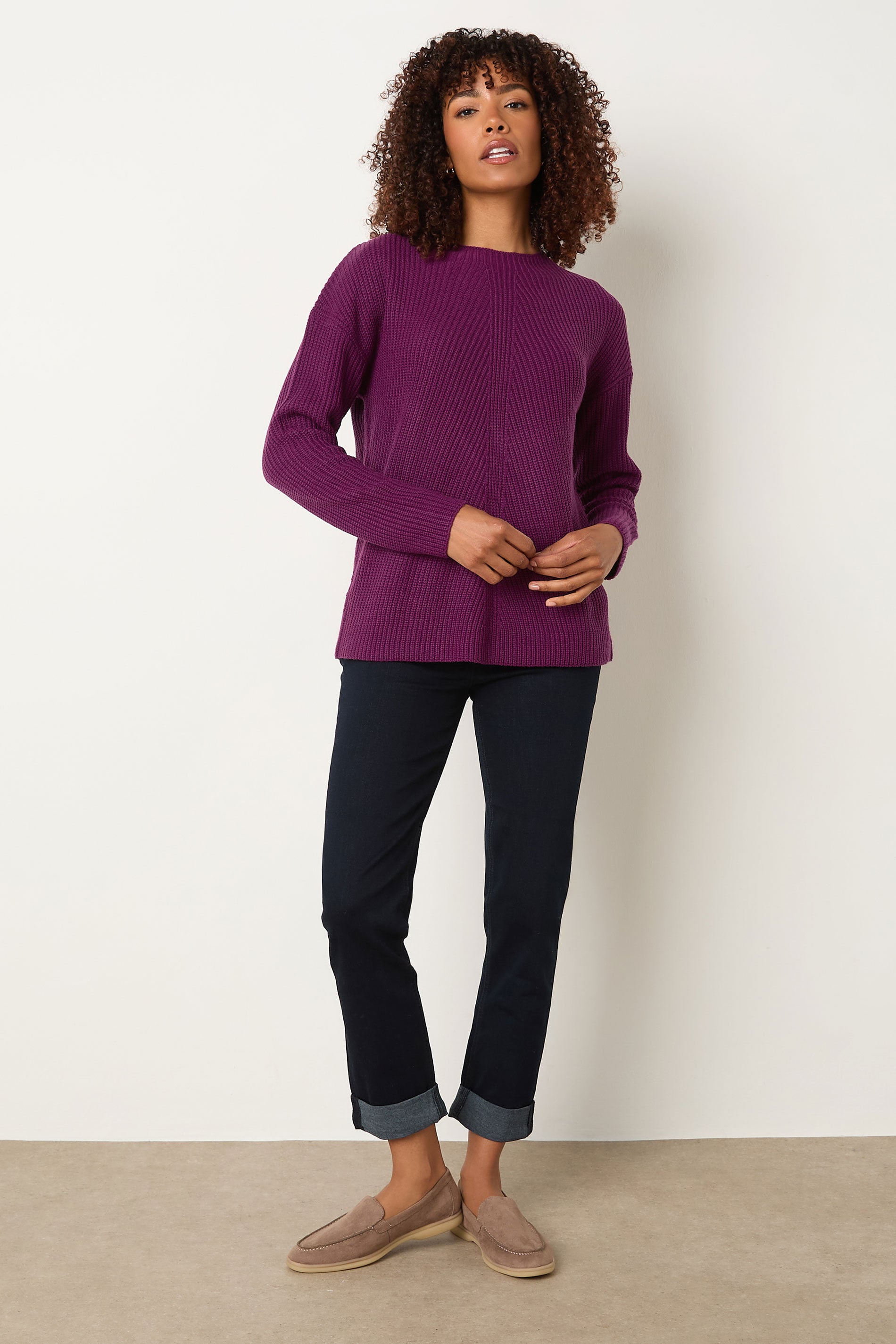  M&Co Berry Purple Funnel Neck Knitted Jumper