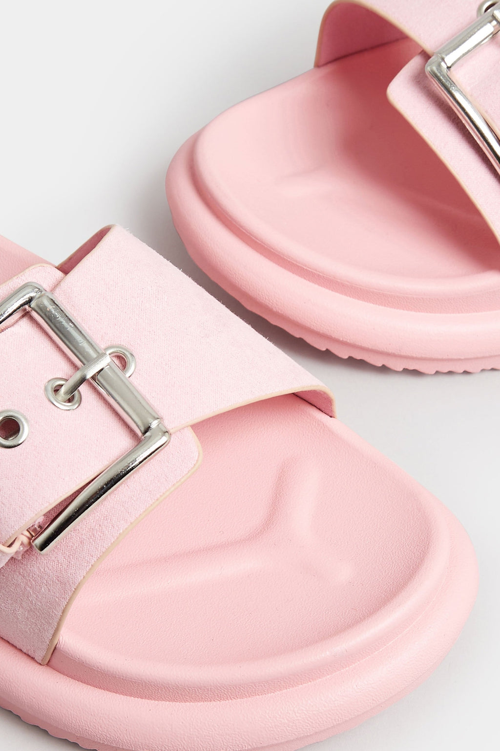  LIMITED COLLECTION - Claquettes Roses Effet Daim à Boucles Pieds Larges E & EEE