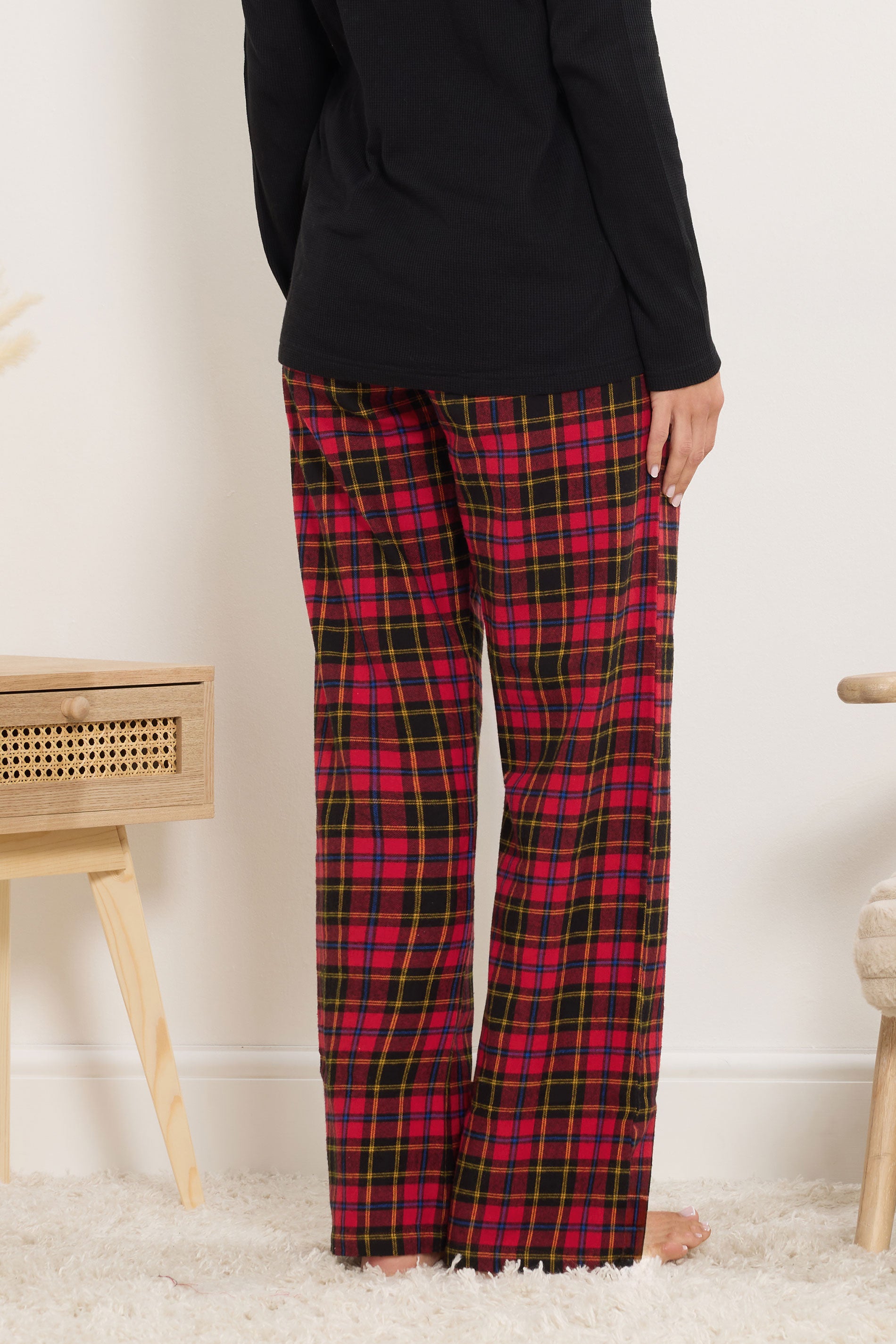  LTS Tall Black & Red Cotton Check Pyjama Bottoms