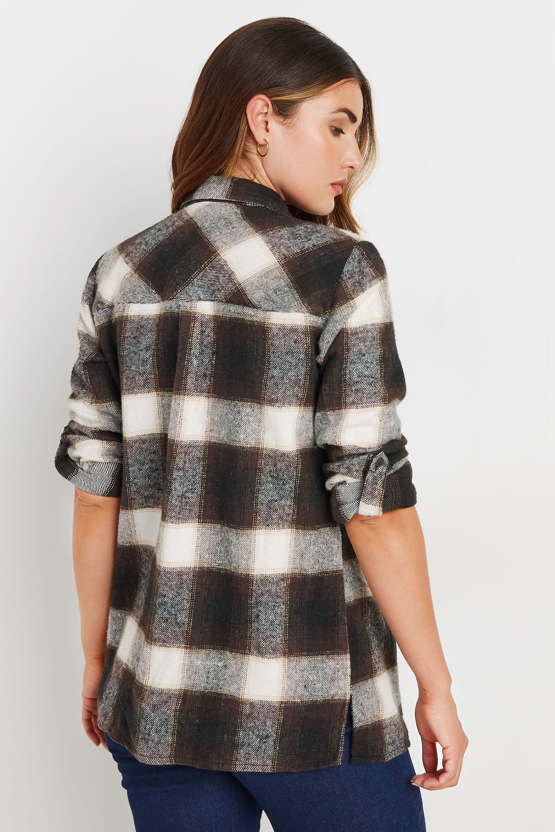  LTS Tall Brown Check Rolled Sleeve Shirt