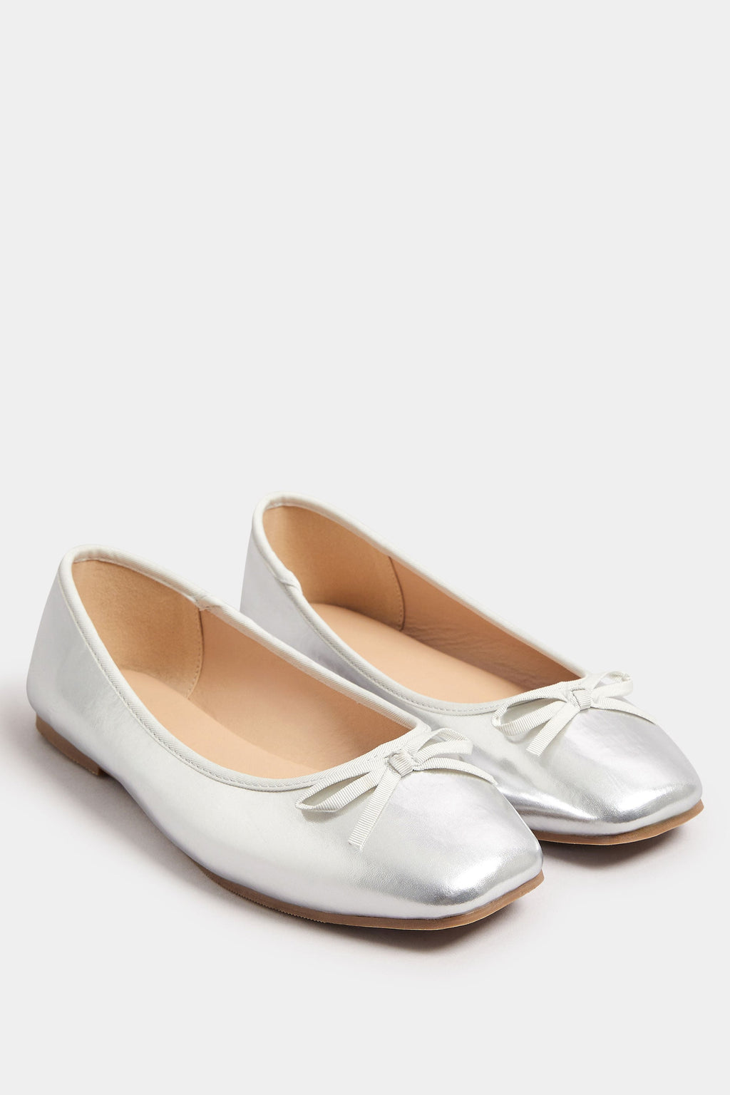  Ballerines Argentées Carrées à Noeuds Pieds Extra Larges EEE