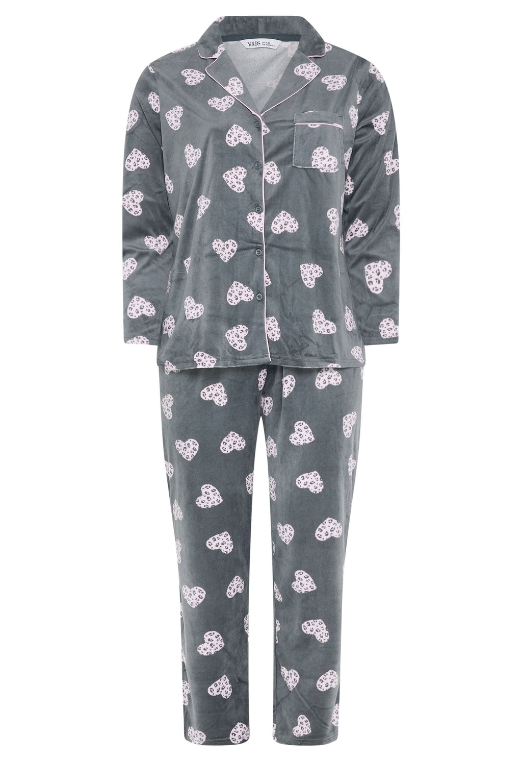  YOURS Curve Ensemble De Pyjama En Polaire Gris à Imprimé Cœur Animal