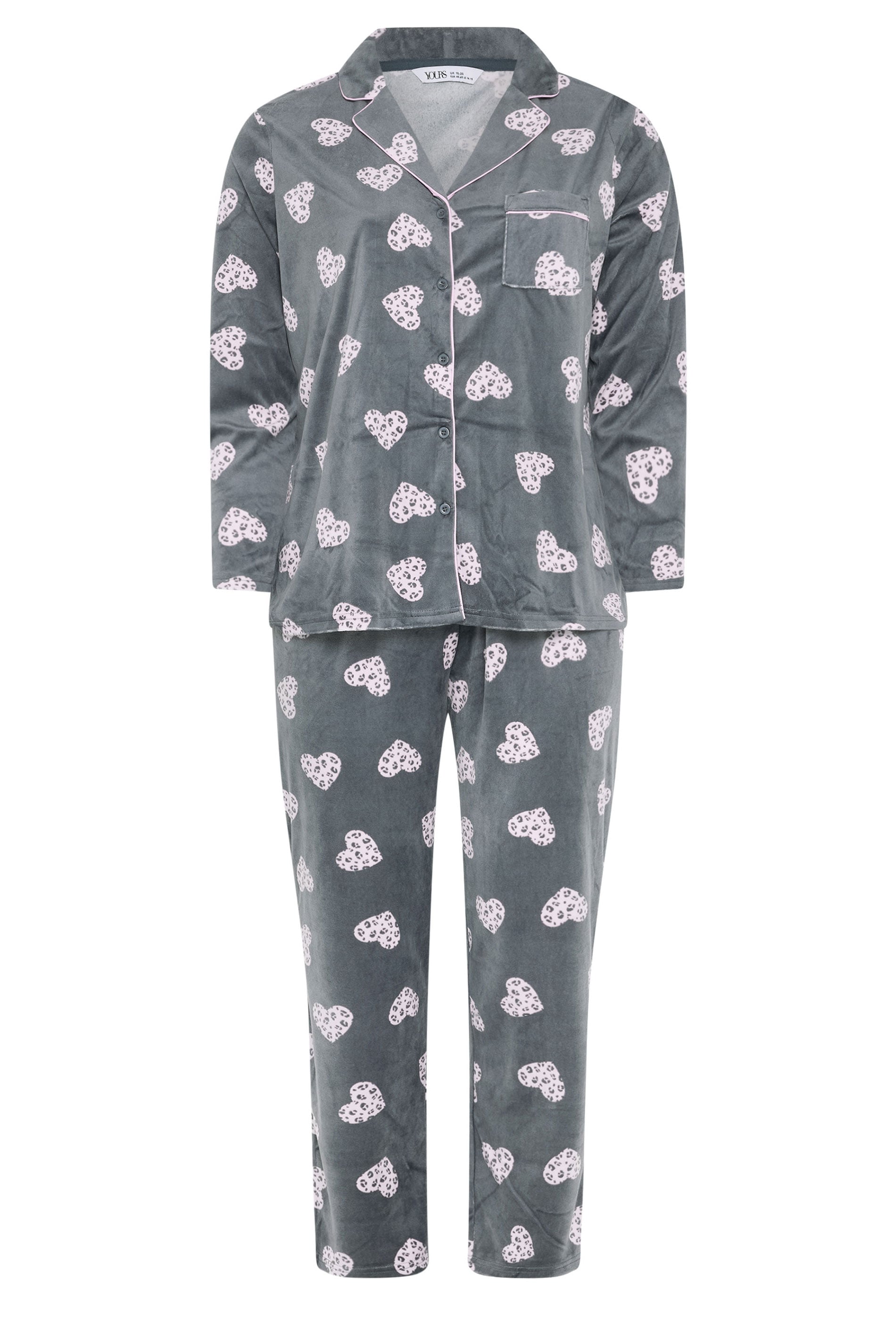  YOURS Curve Ensemble De Pyjama En Polaire Gris à Imprimé Cœur Animal