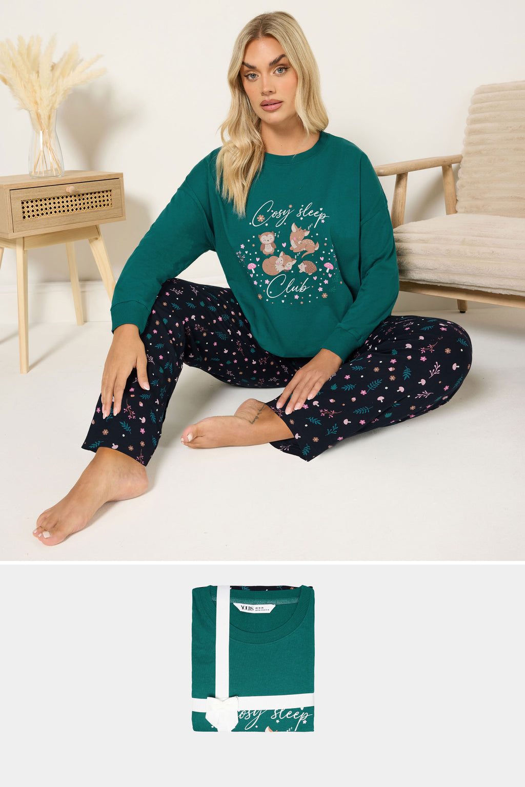  YOURS Curve Coffret Cadeau Pyjama Vert « Cosy Sleep Club »