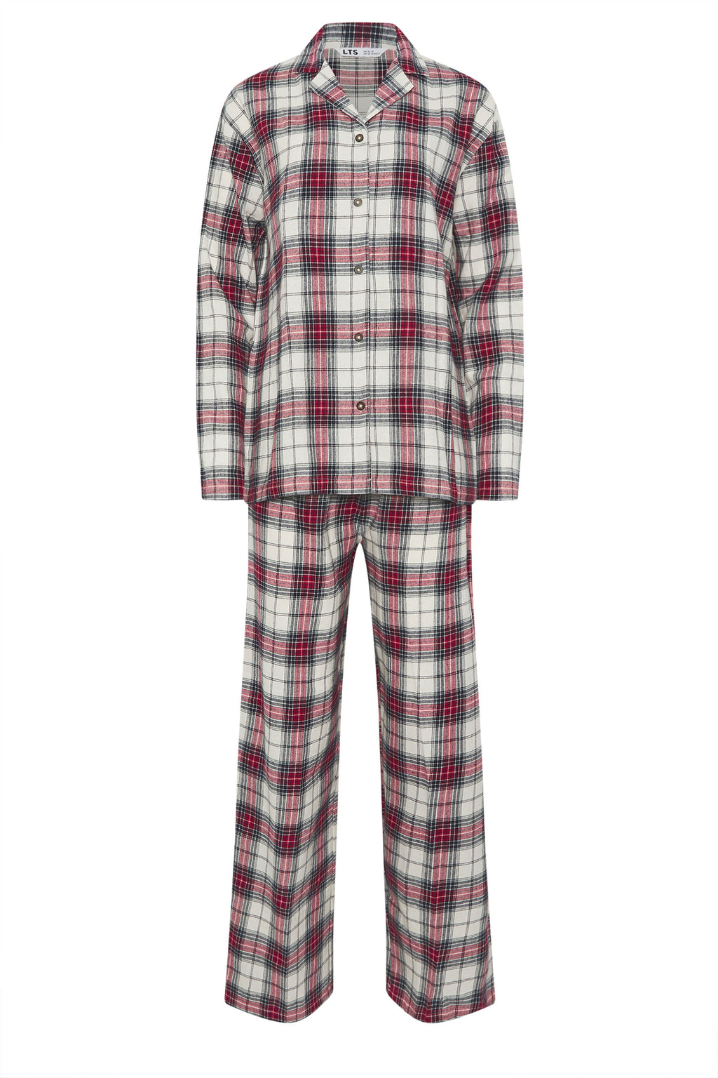  LTS Tall Ivory White & Red Cotton Check Pyjama Set