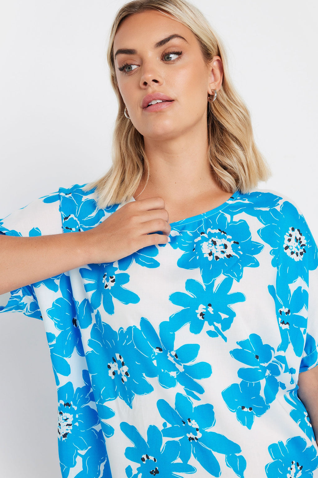  YOURS - Tunique Bleue Ciel & Blanche Design Floral Manches Courtes