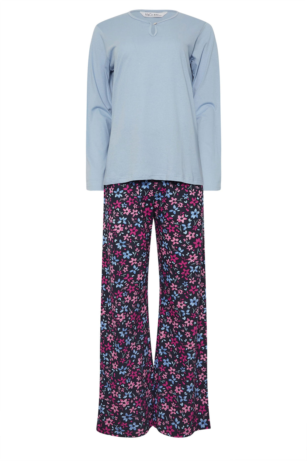  M&Co Blue & Purple Cotton Floral Wide Leg Pyjama Set