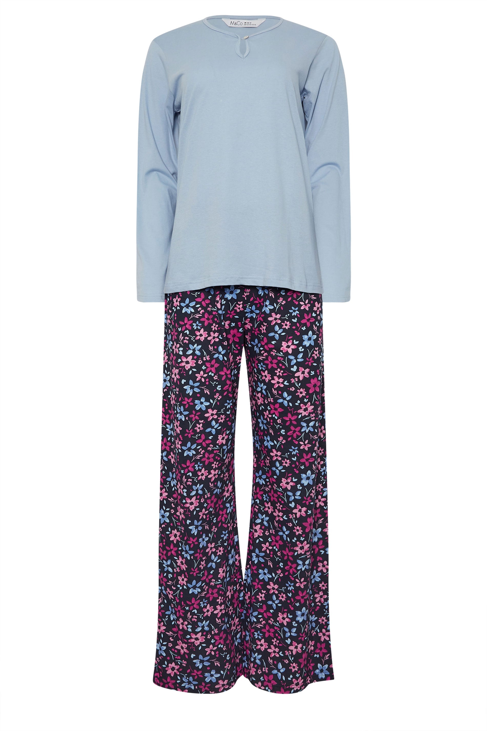  M&Co Blue & Purple Cotton Floral Wide Leg Pyjama Set