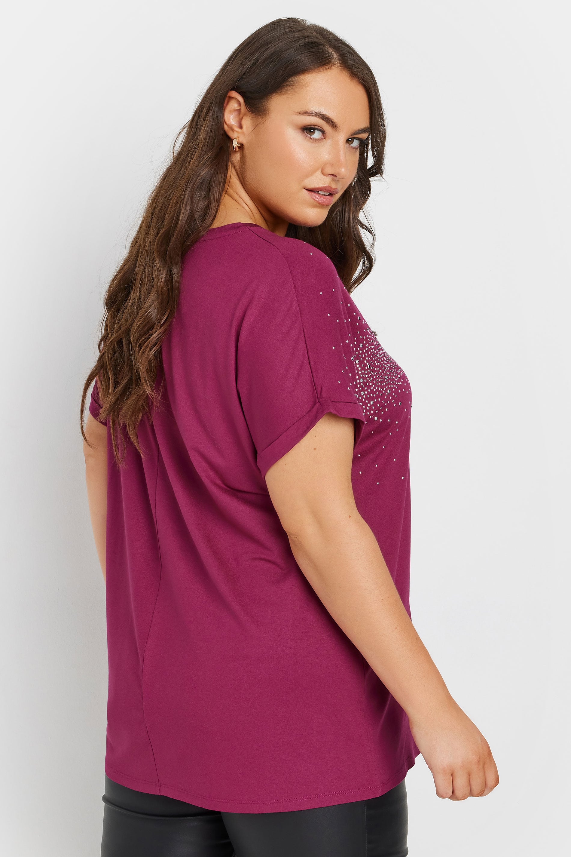  YOURS - T-Shirt Rose Fushia Empiècement Strass