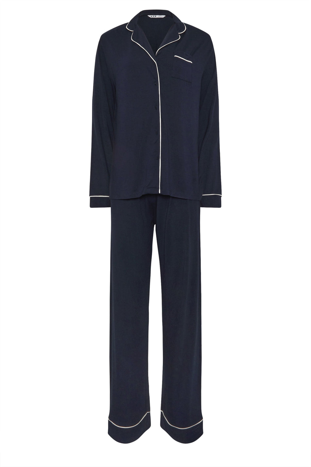  LTS Tall Navy Blue Piped Button Pyjama Set