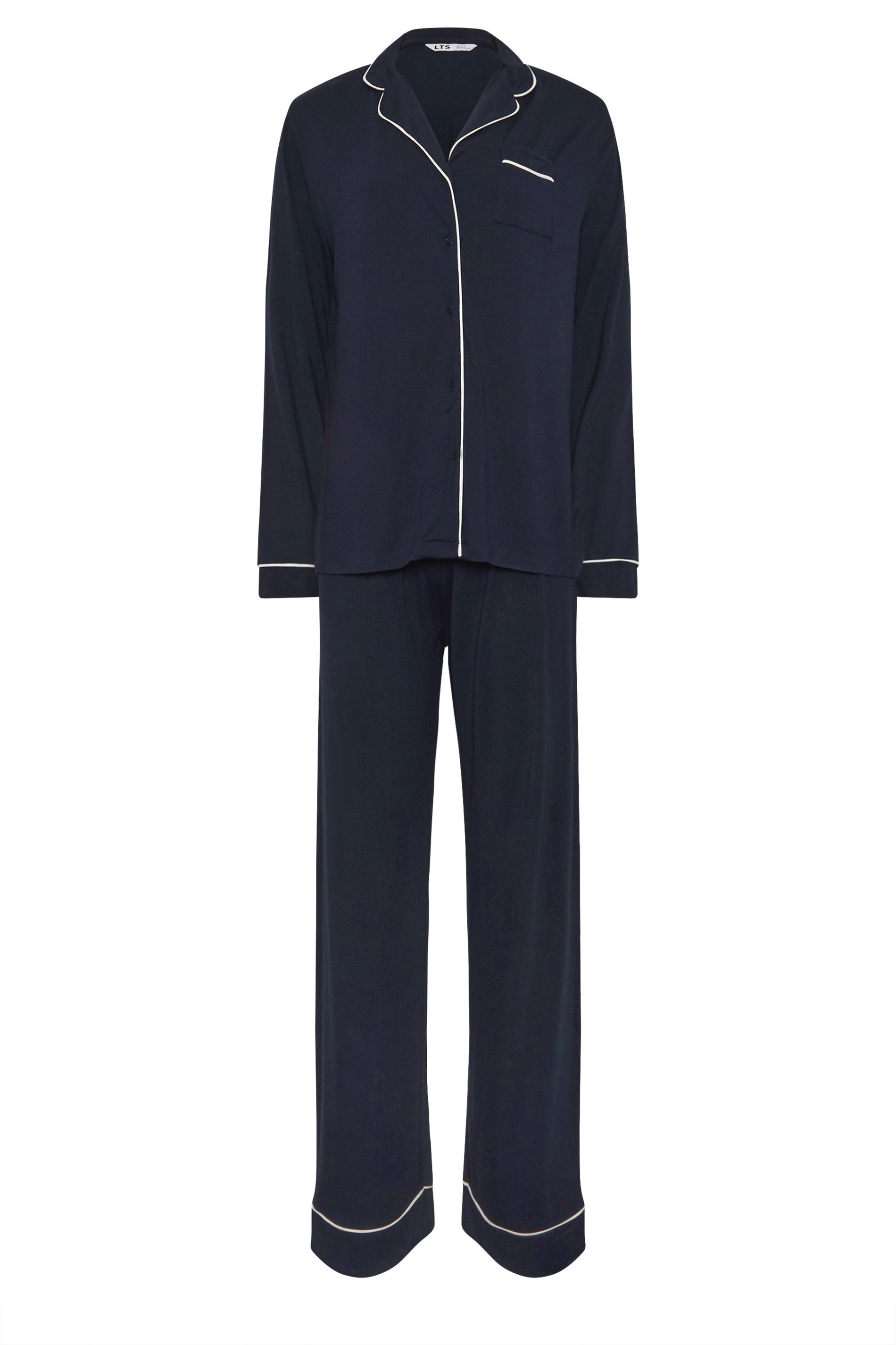  LTS Tall Navy Blue Piped Button Pyjama Set