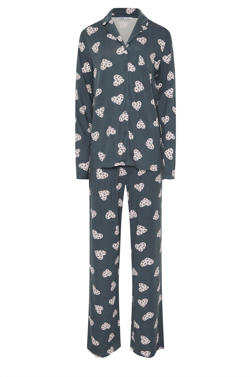  LTS Tall Grey Soft Touch Animal Heart Pyjama Set