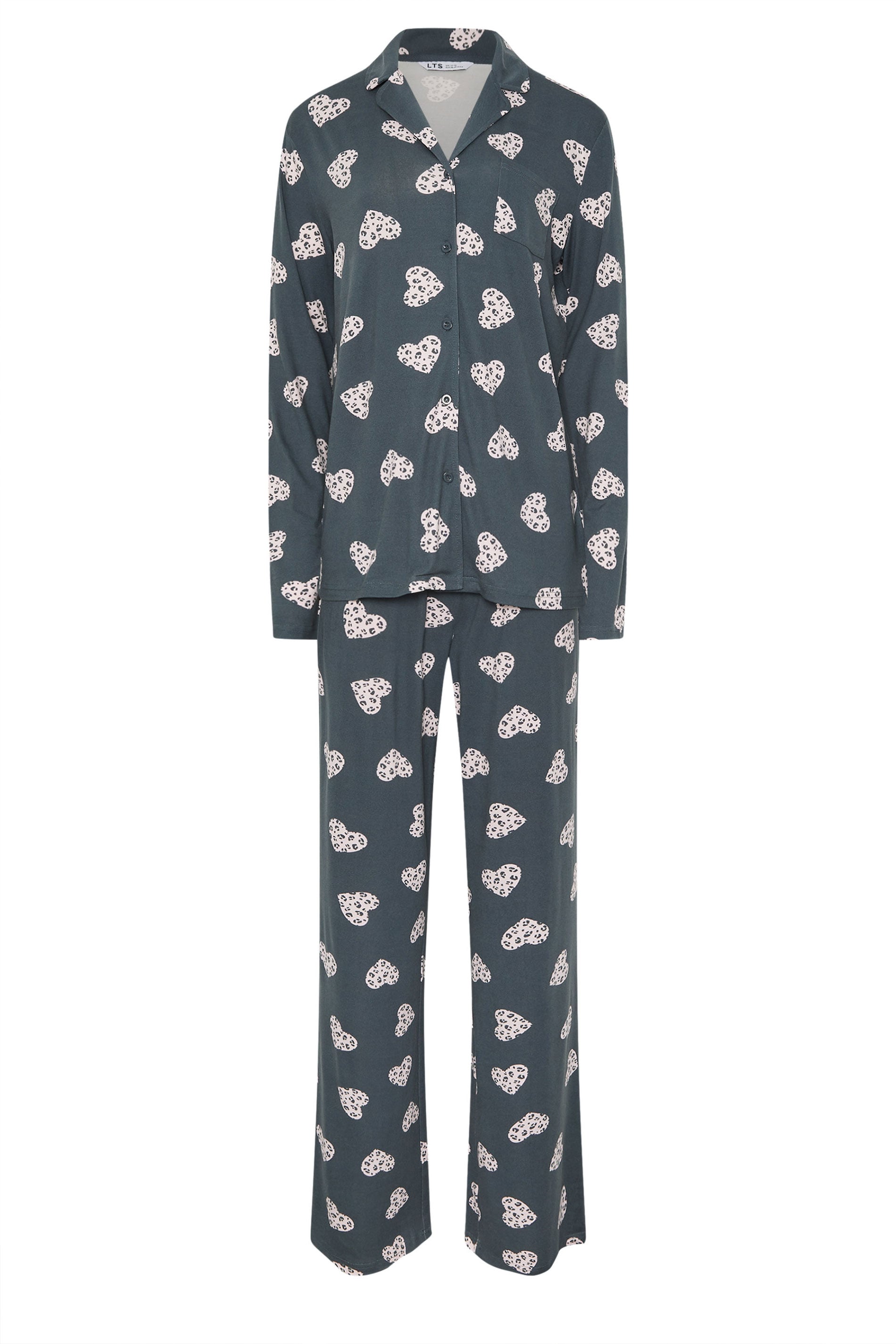  LTS Tall Grey Soft Touch Animal Heart Pyjama Set