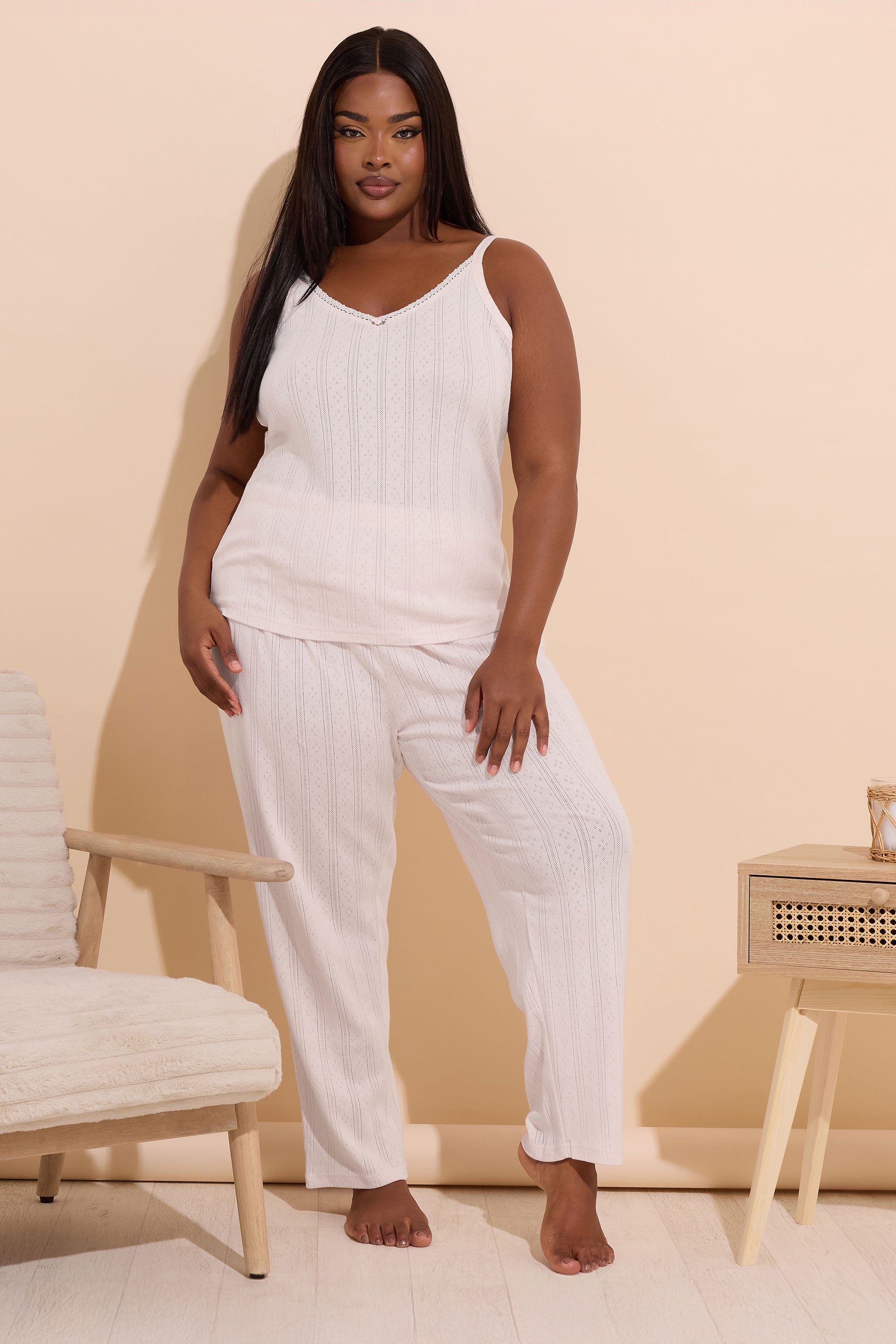  YOURS Curve Ensemble De Pyjama à Jambes Larges En Pointelle Rose