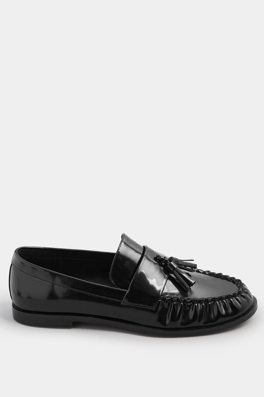  LTS Black Patent Tassel Flat Loafers