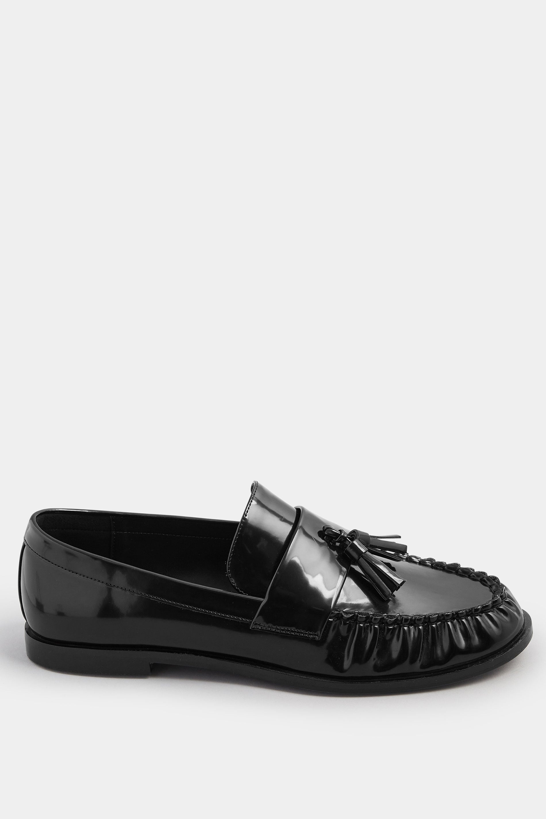  LTS Black Patent Tassel Flat Loafers