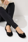  LTS Black Velvet Bow Ballerina Pumps In Standard Fit