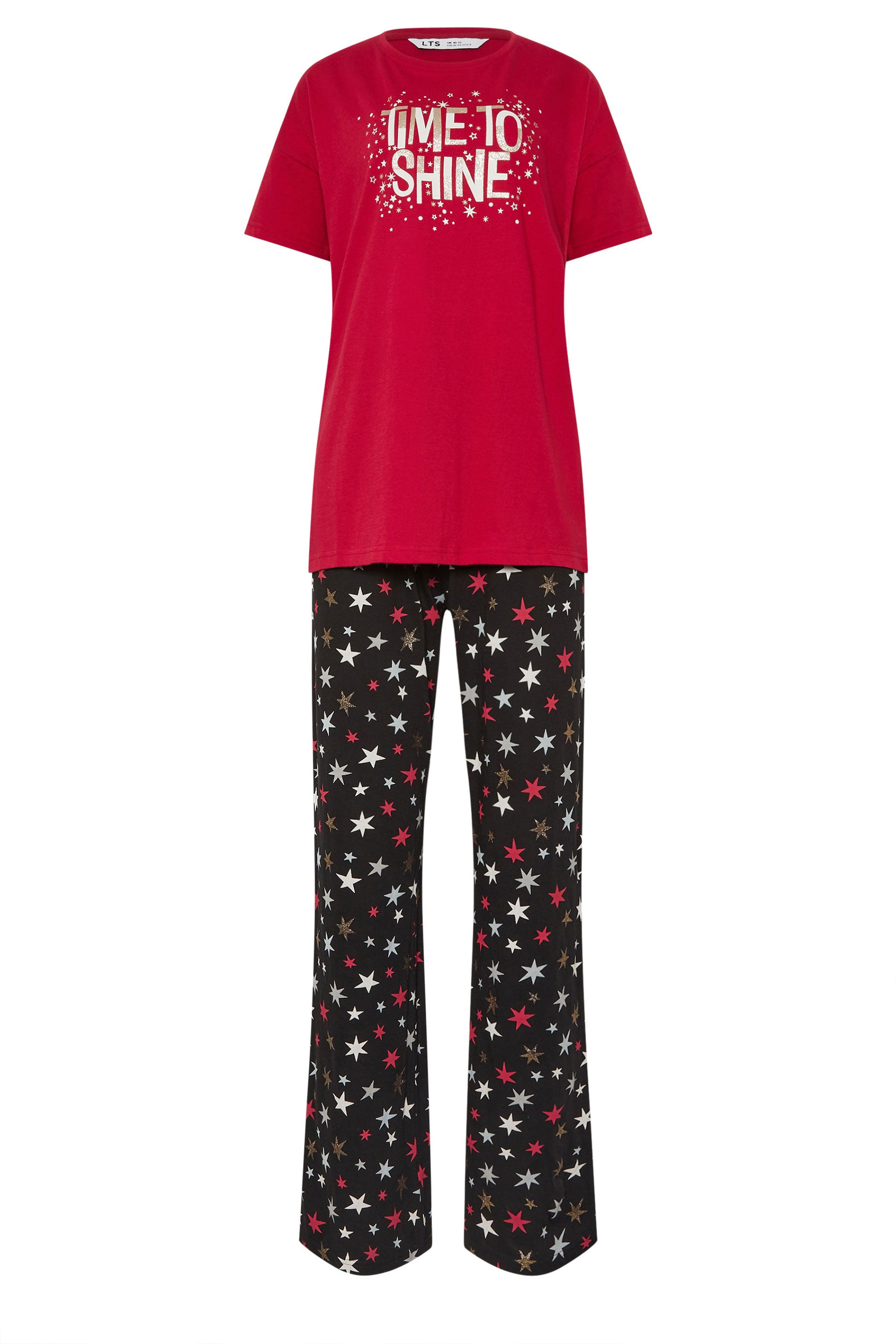  LTS Tall Red 'Time To Shine' Slogan Wide Leg Pyjama Set