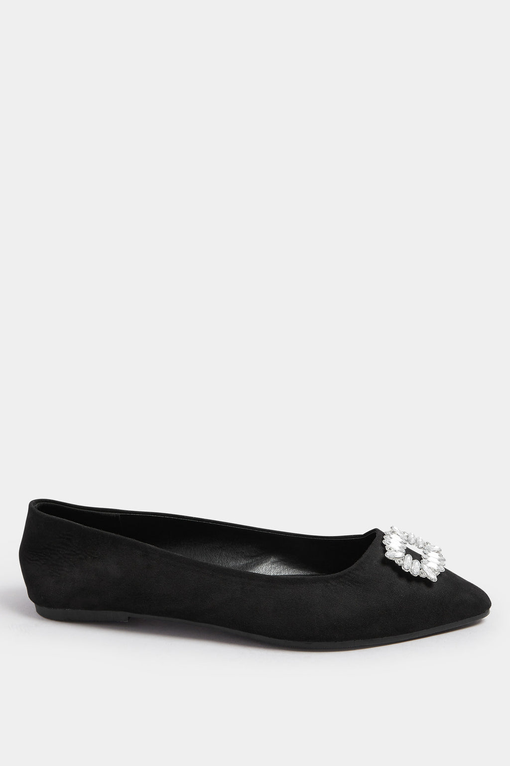  Ballerines Pointues En Faux Daim Noir à Strass, Coupe Extra Large EEE