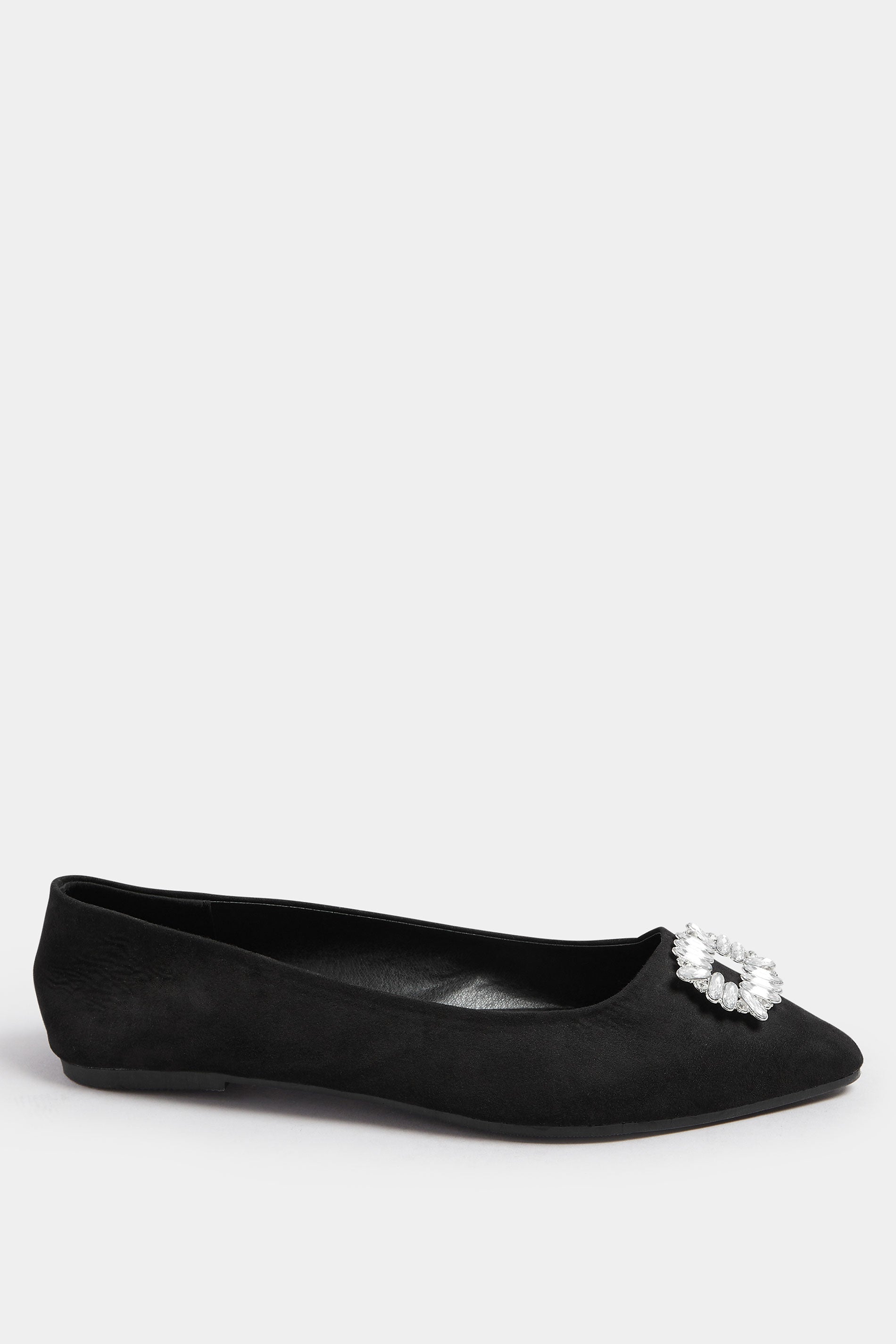  Ballerines Pointues En Faux Daim Noir à Strass, Coupe Extra Large EEE