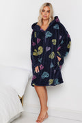  YOURS - Pull-Plaid Bleu Nuit à Capuche Design Coeurs