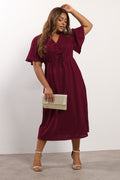  YOURS Curve Robe Longue En Velours Rouge Avec Nœud Sur Le Devant