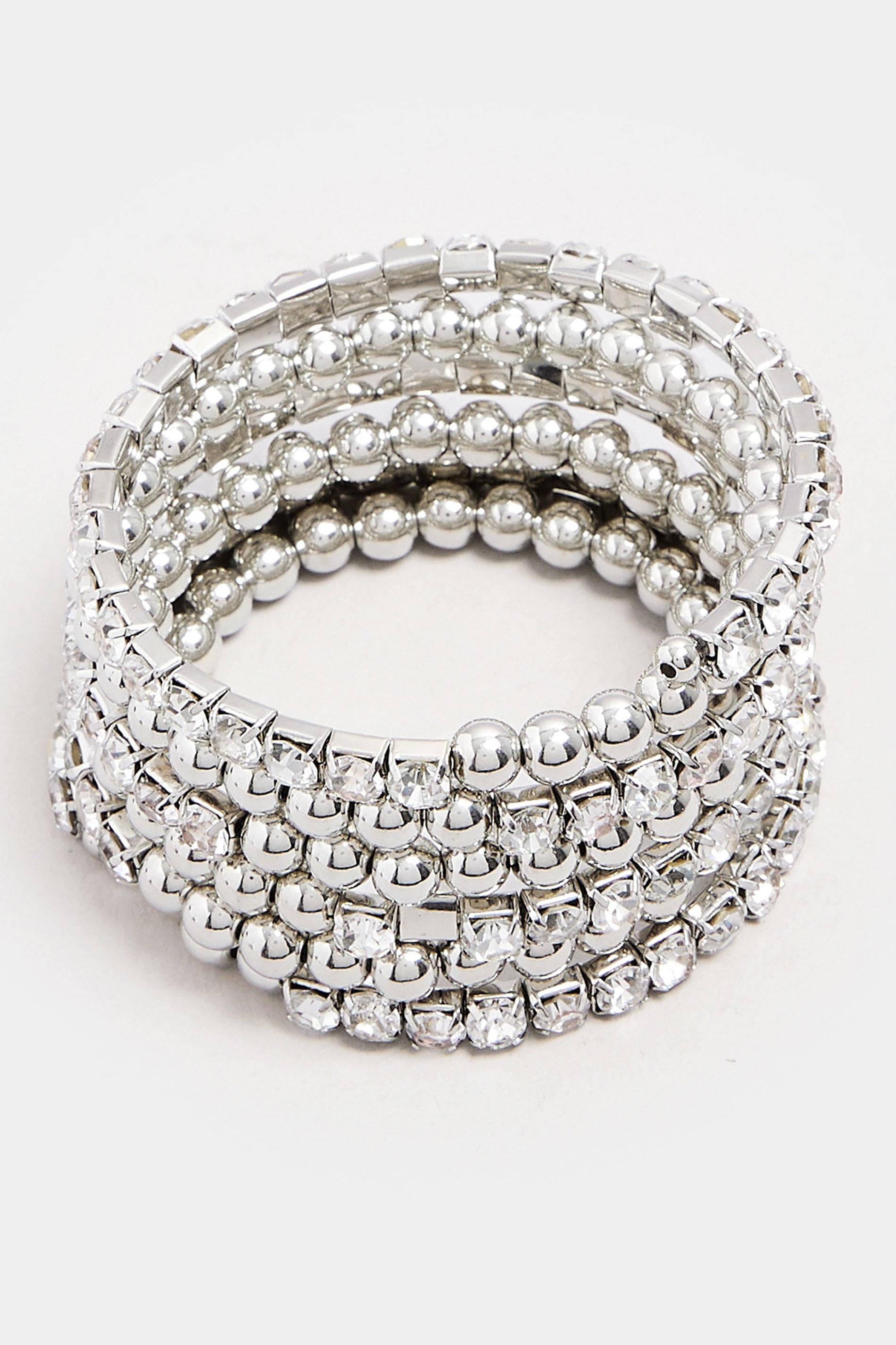  Silver Tone Diamante Stretch Statement Bracelet