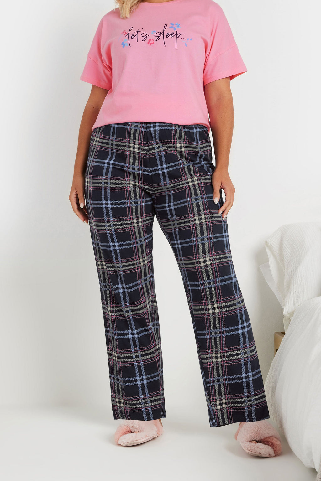  YOURS - Bas De Pyjama Bleu Marine Wide Leg à Carreaux