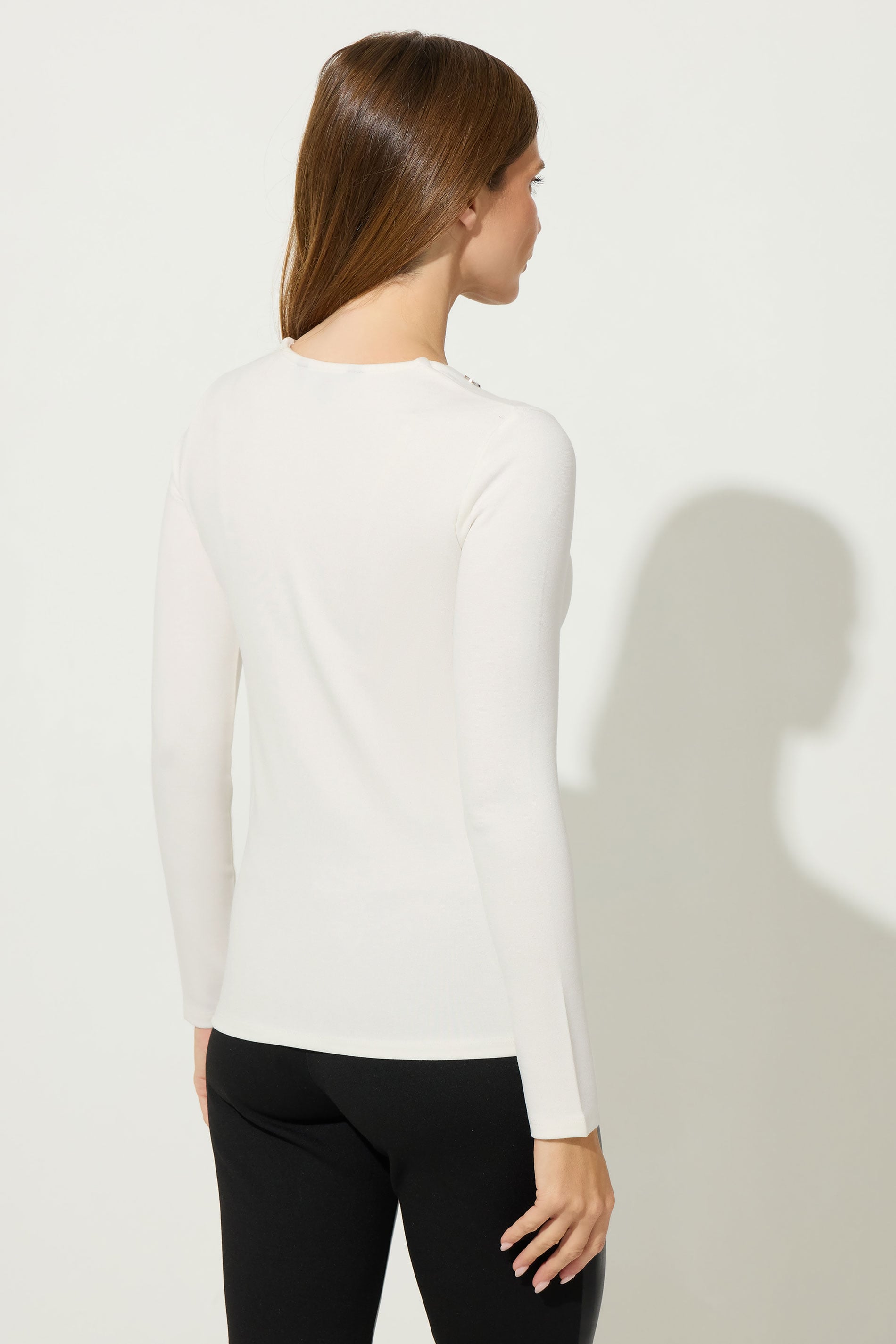  STAR White Button Detail Top