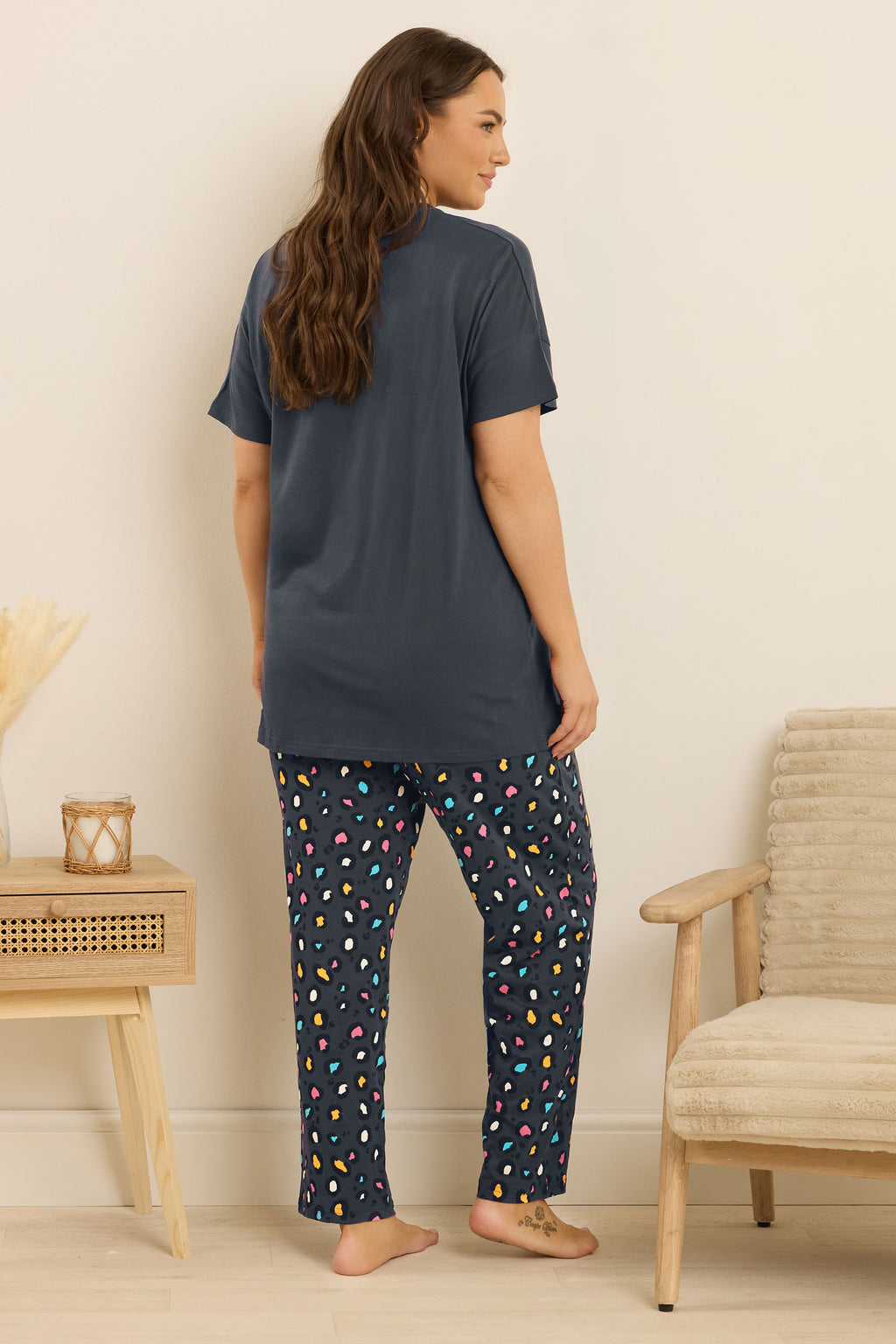  YOURS Curve Ensemble De Pyjama Bleu à Jambes Larges Avec Slogan « Sunday Vibes »