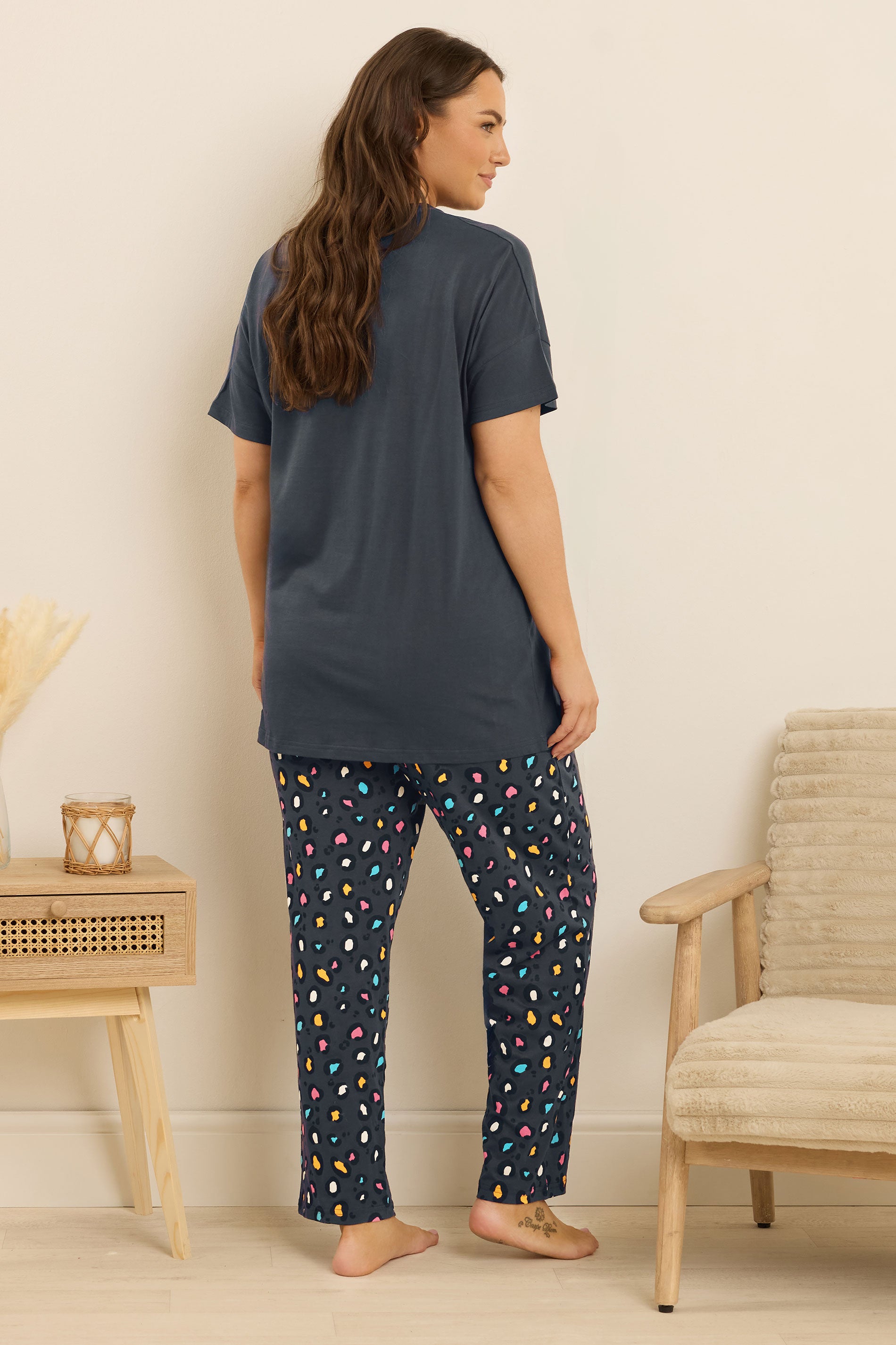  YOURS Curve Ensemble De Pyjama Bleu à Jambes Larges Avec Slogan « Sunday Vibes »