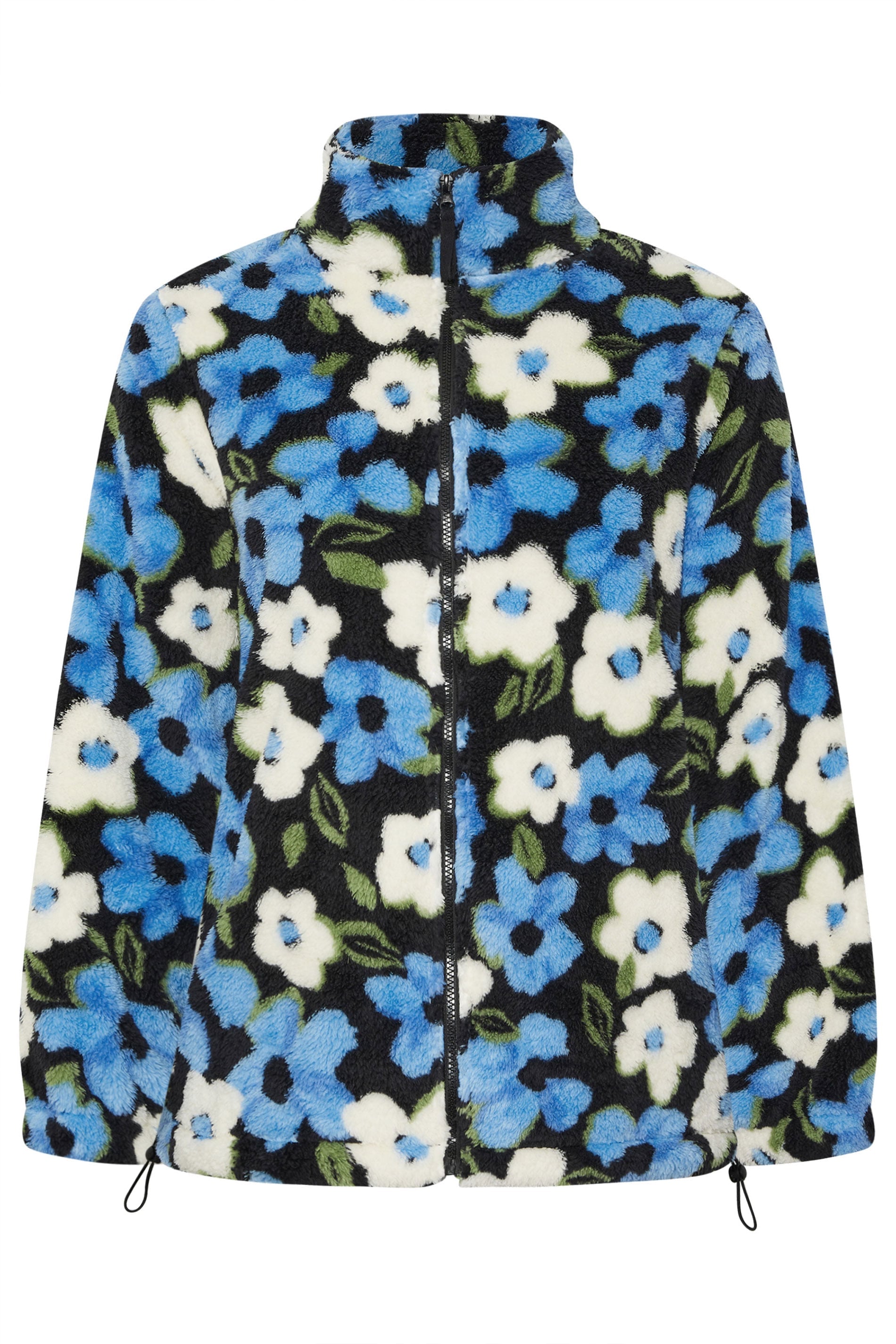  YOURS Curve Veste Polaire à Fleurs Noire Et Bleue