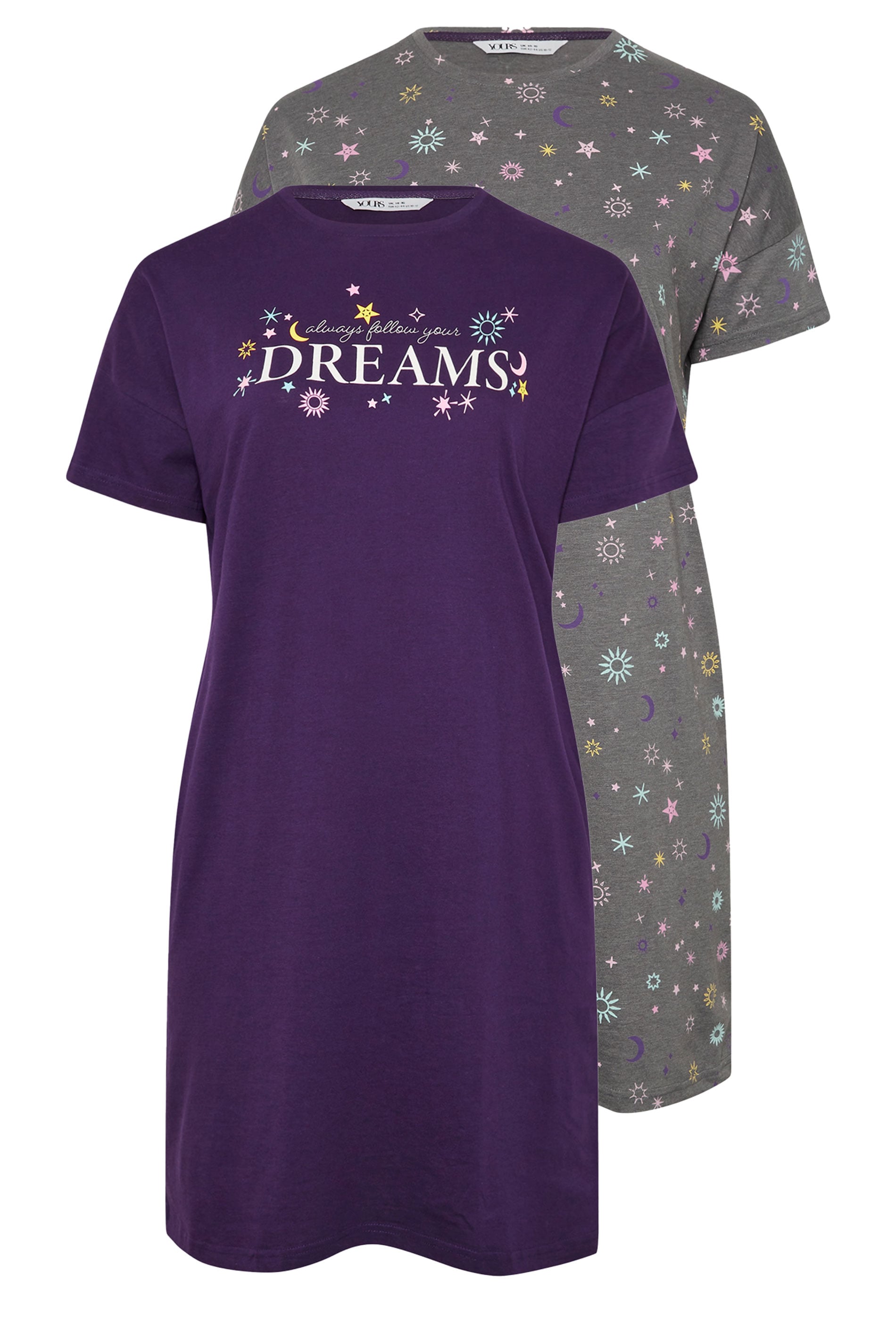  YOURS - Lot De 2 Chemises De Nuit Violette & Grise