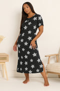  YOURS Curve Chemise De Nuit à Patte De Boutonnage Douce Au Toucher Black Star