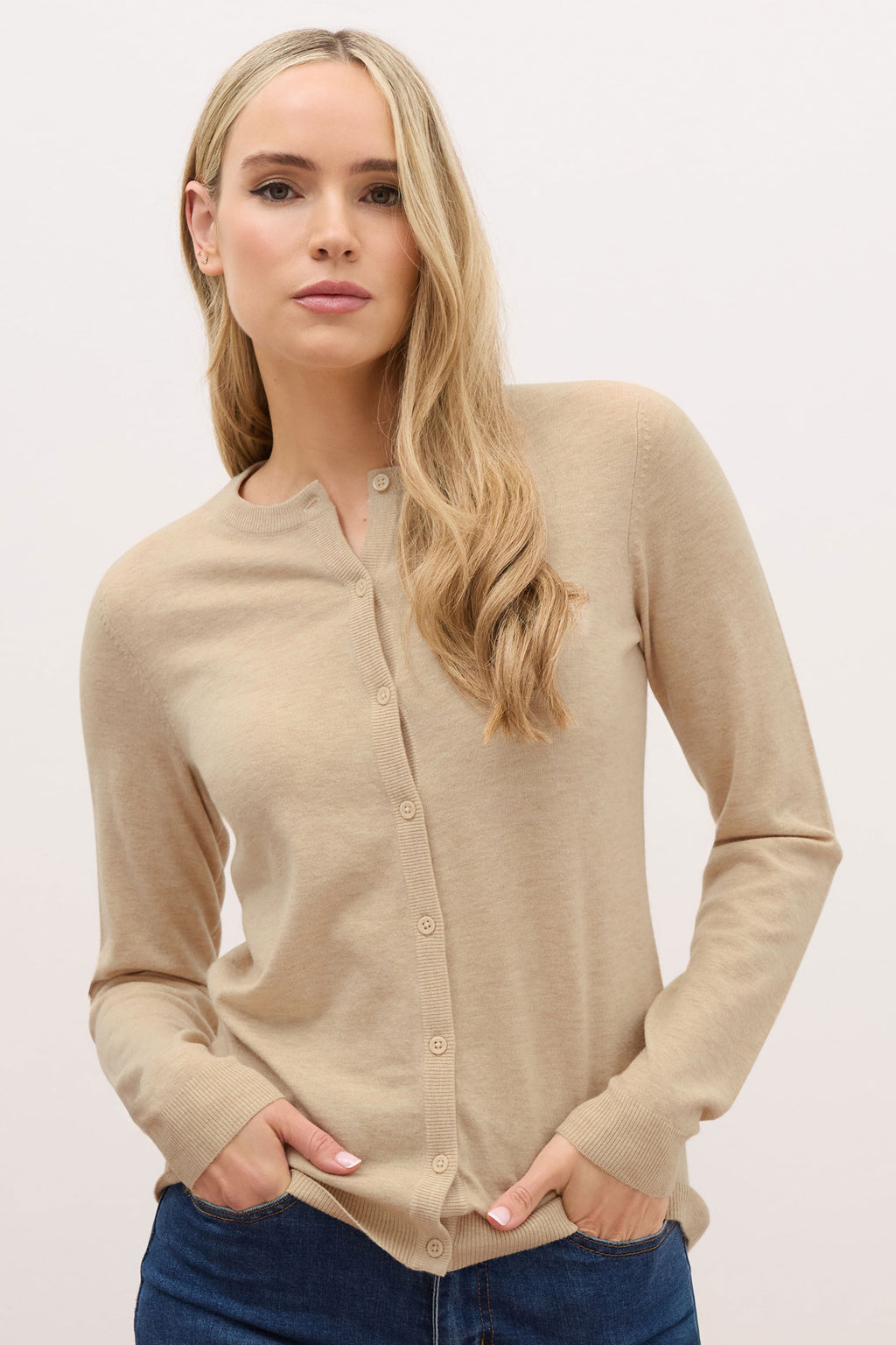  LTS PREMIUM Tall Natural Brown Button Down Cardigan