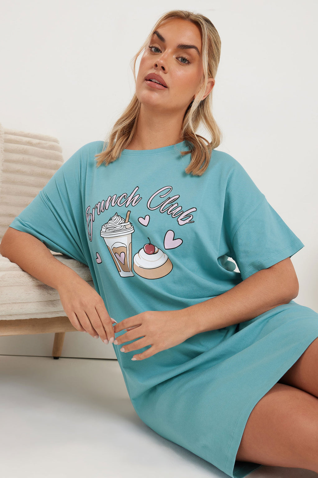 YOURS - Lot De 2 Chemises De Nuit Bleue & Noire 'Brunch Club'