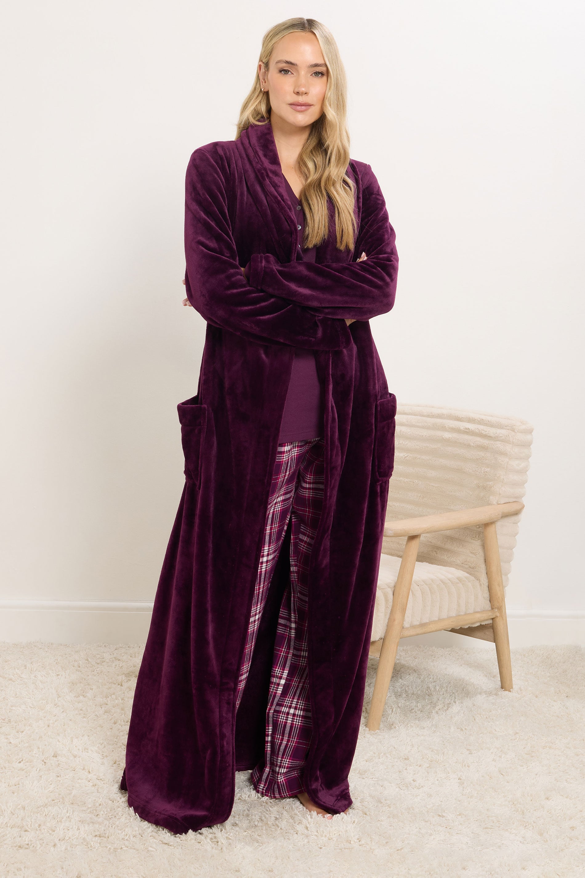  LTS Tall Burgundy Red Cotton Check Pyjama Bottoms