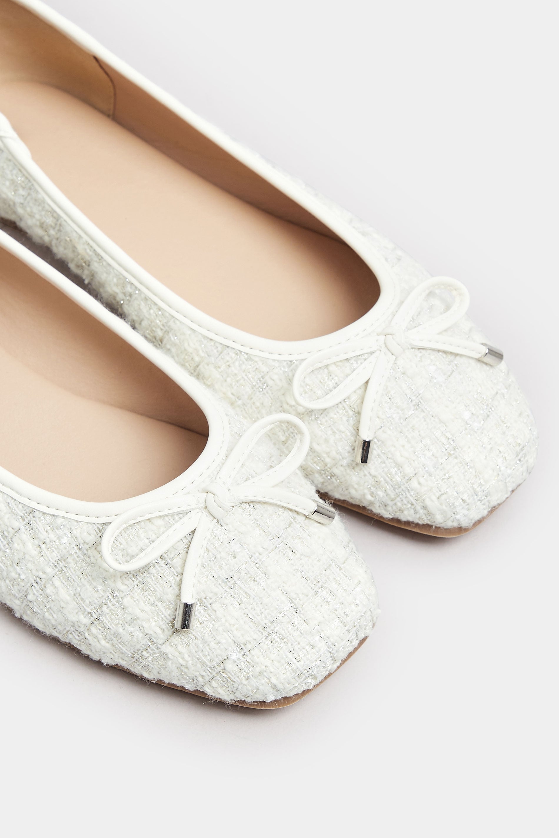  LTS White Boucle Tweed Ballerina Pumps In Standard Fit