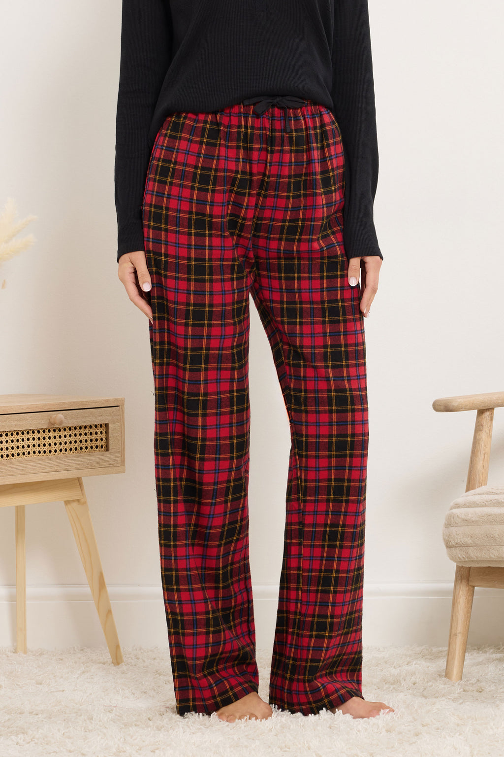  LTS Tall Black & Red Cotton Check Pyjama Bottoms