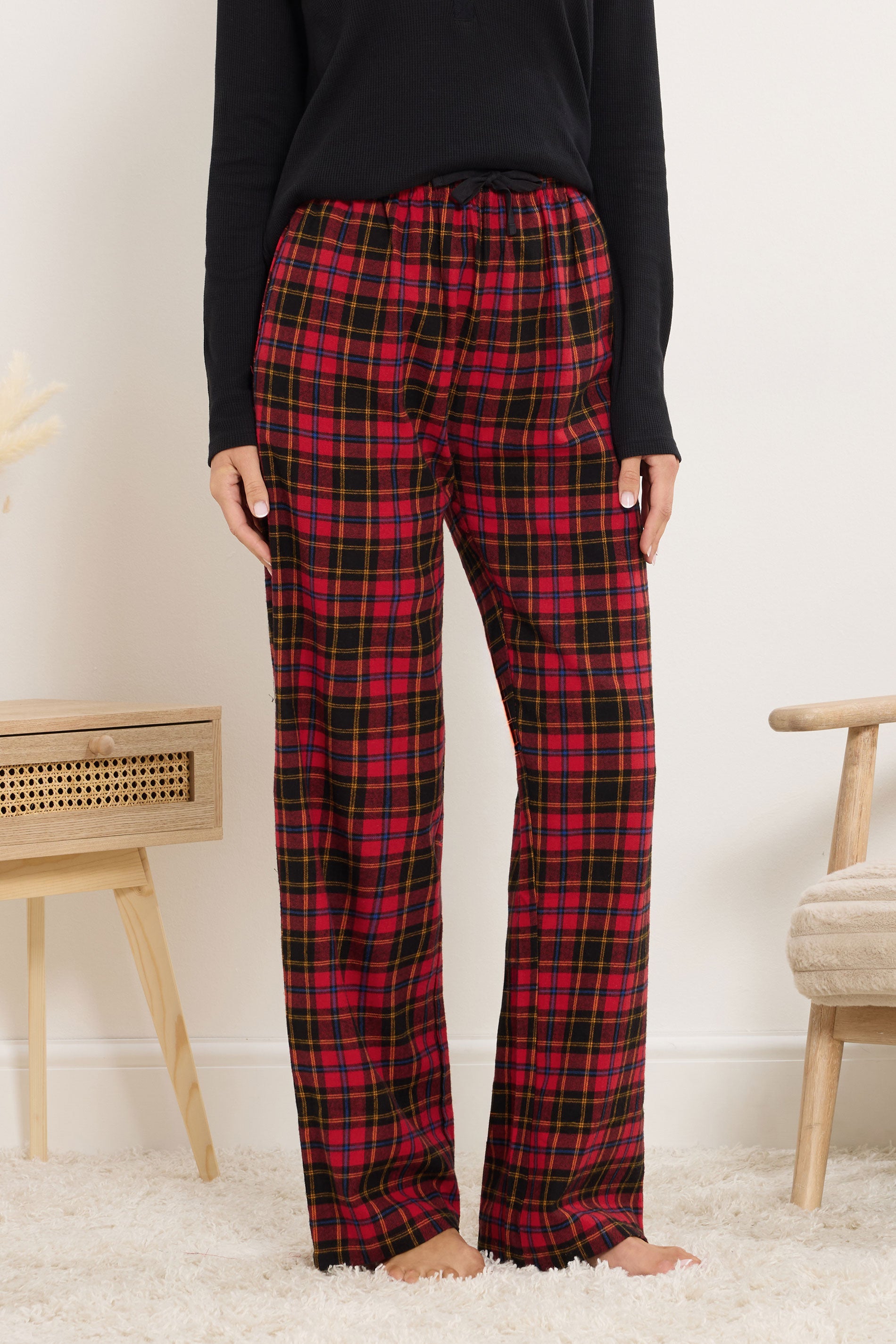 LTS Tall Black & Red Cotton Check Pyjama Bottoms