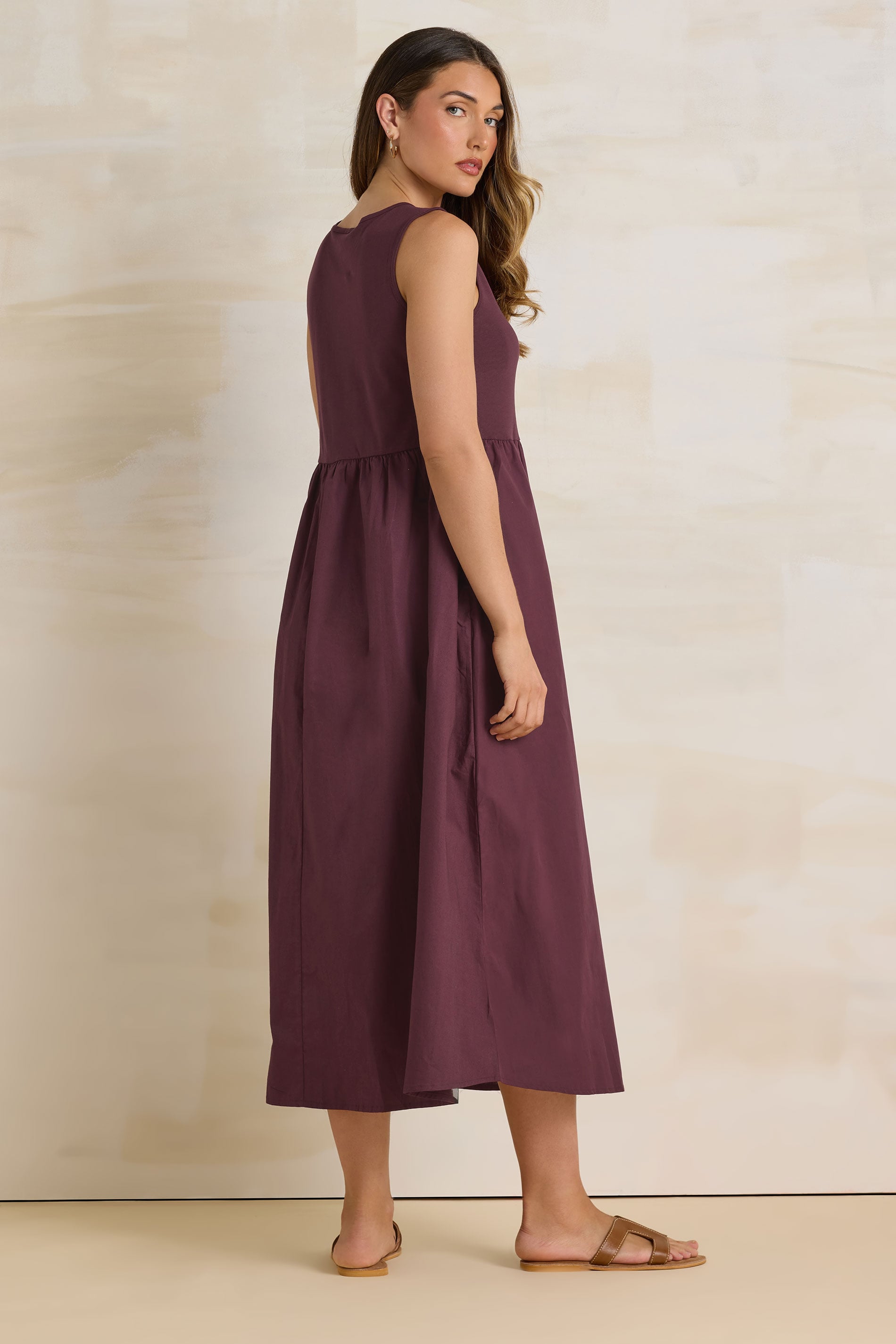  LTS Tall Burgundy Red Jersey & Woven Mix Fabric Midi Dress