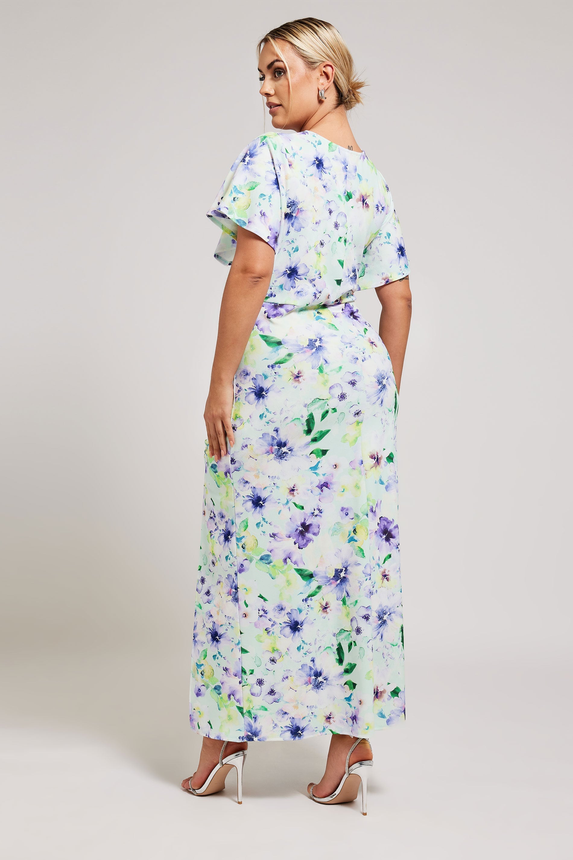  YOURS LONDON - Robe Maxi Verte Eau Floral Plissée