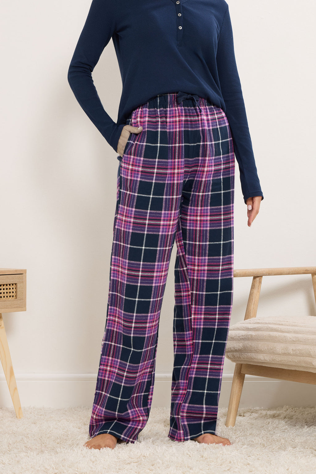  LTS Tall Purple Cotton Check Pyjama Bottoms