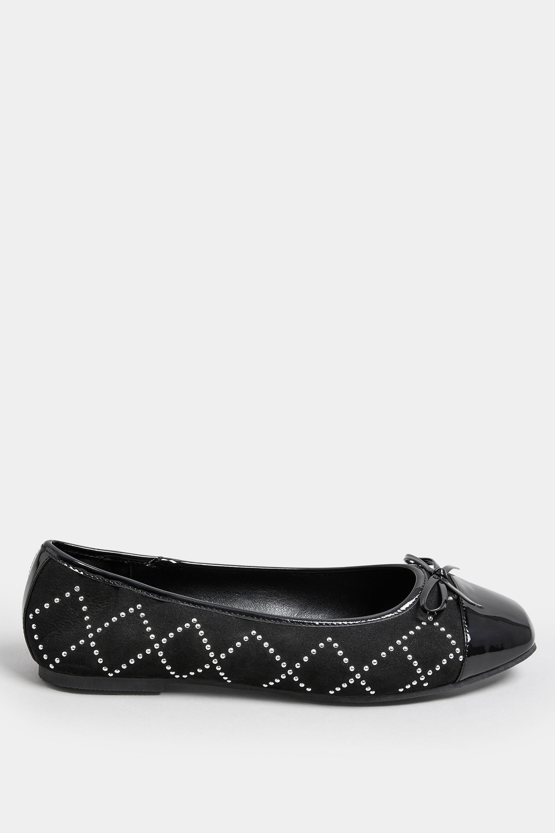  Ballerines Noires Carrées à Strass Effet Daim Pieds Extra Larges EEE