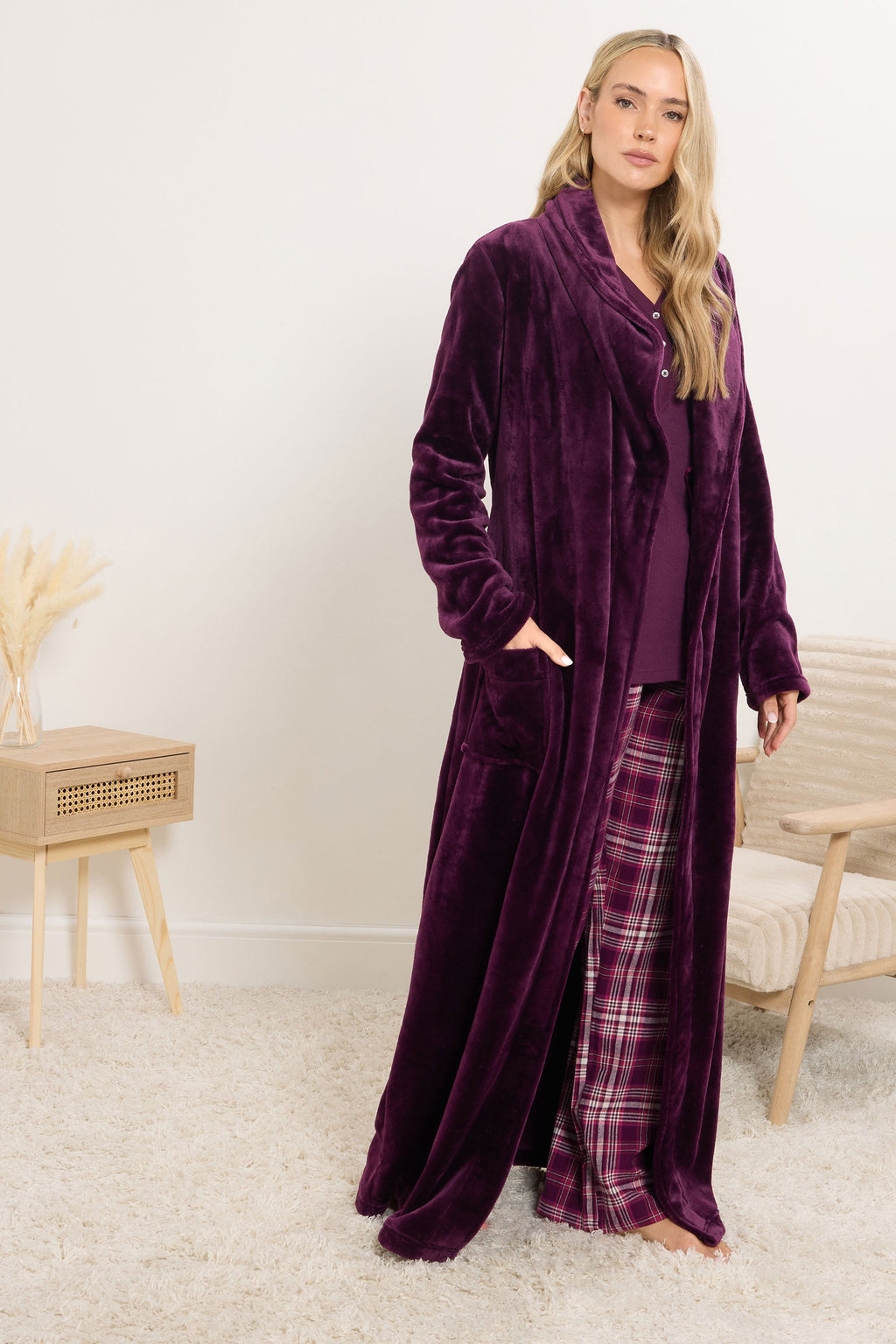  LTS Tall Burgundy Red Cotton Waffle Pyjama Top